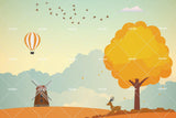 3D cartoon tree elk windmill hot air balloon wall mural wallpaper 26- Jess Art Decoration