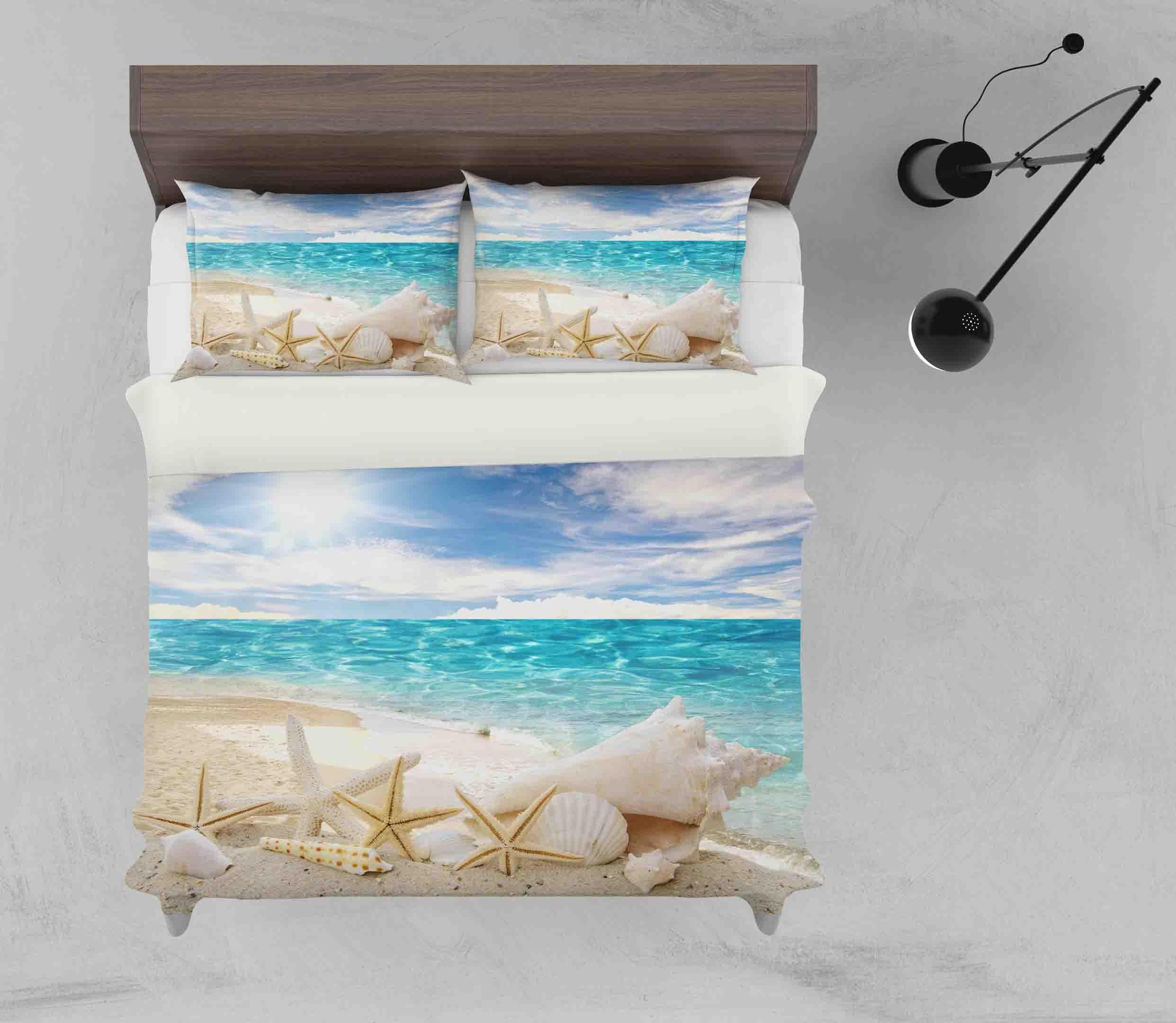 3D Tropical Beach Starfish Blue Sea Quilt Cover Set Bedding Set Duvet Cover Pillowcases JN 1180- Jess Art Decoration
