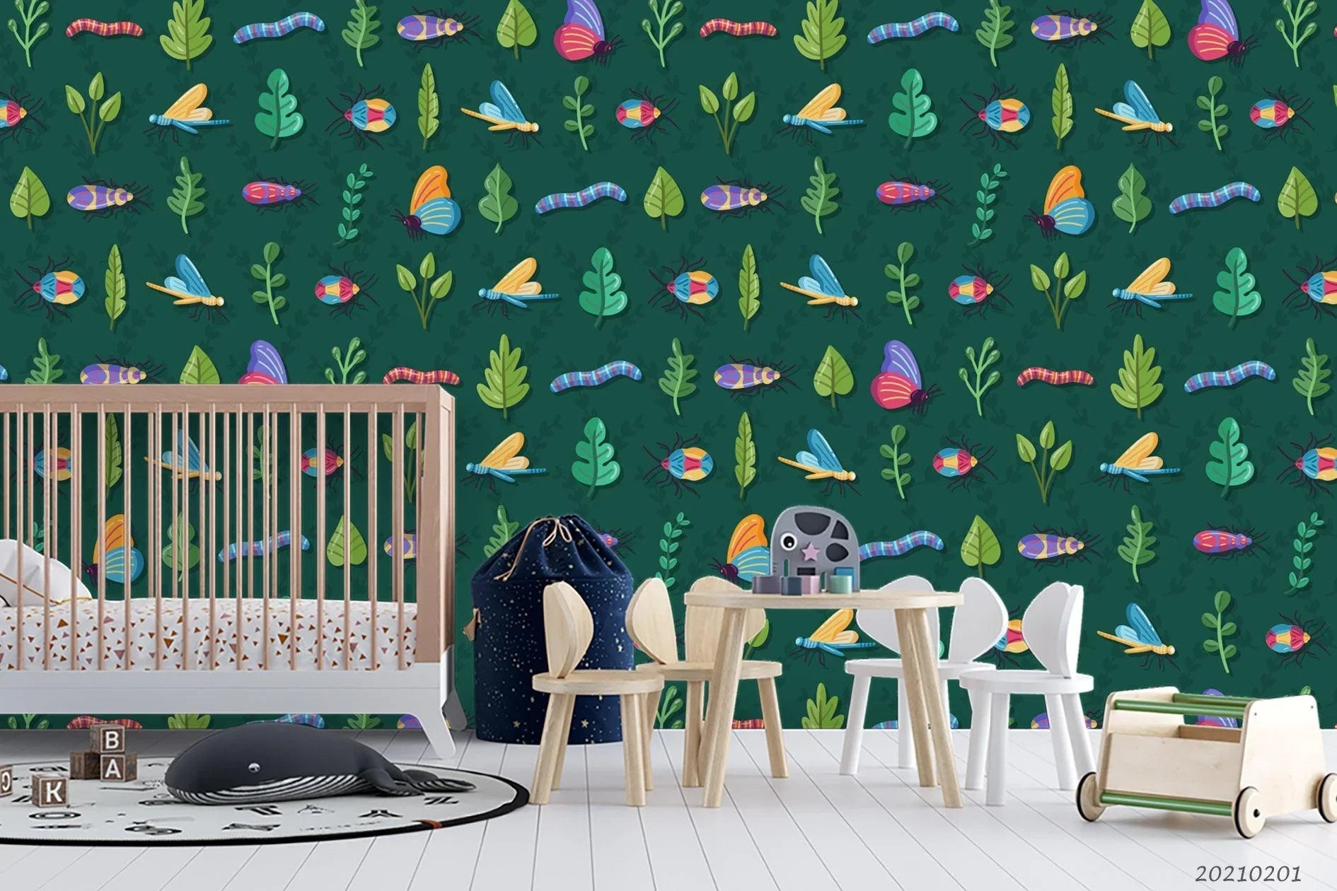 3D Green Butterfly Dragonfly Insect Wall Mural Wallpaper LQH 131- Jess Art Decoration