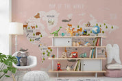 3D Cartoon Animal World Map Wall Mural Wallpaper sww 272- Jess Art Decoration