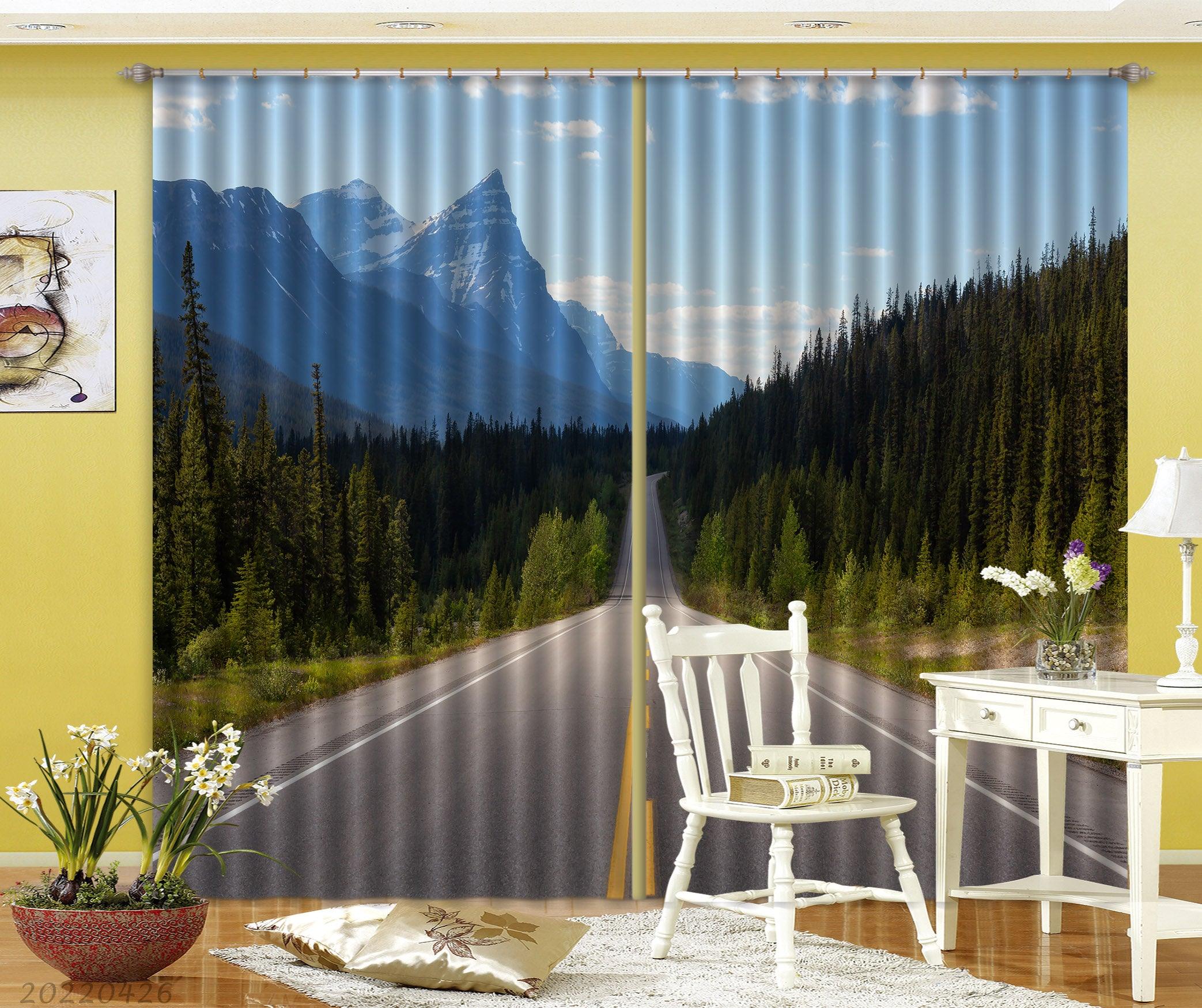 3D Landscape Mountain Highway Forest Curtains and Drapes GD 4888- Jess Art Decoration