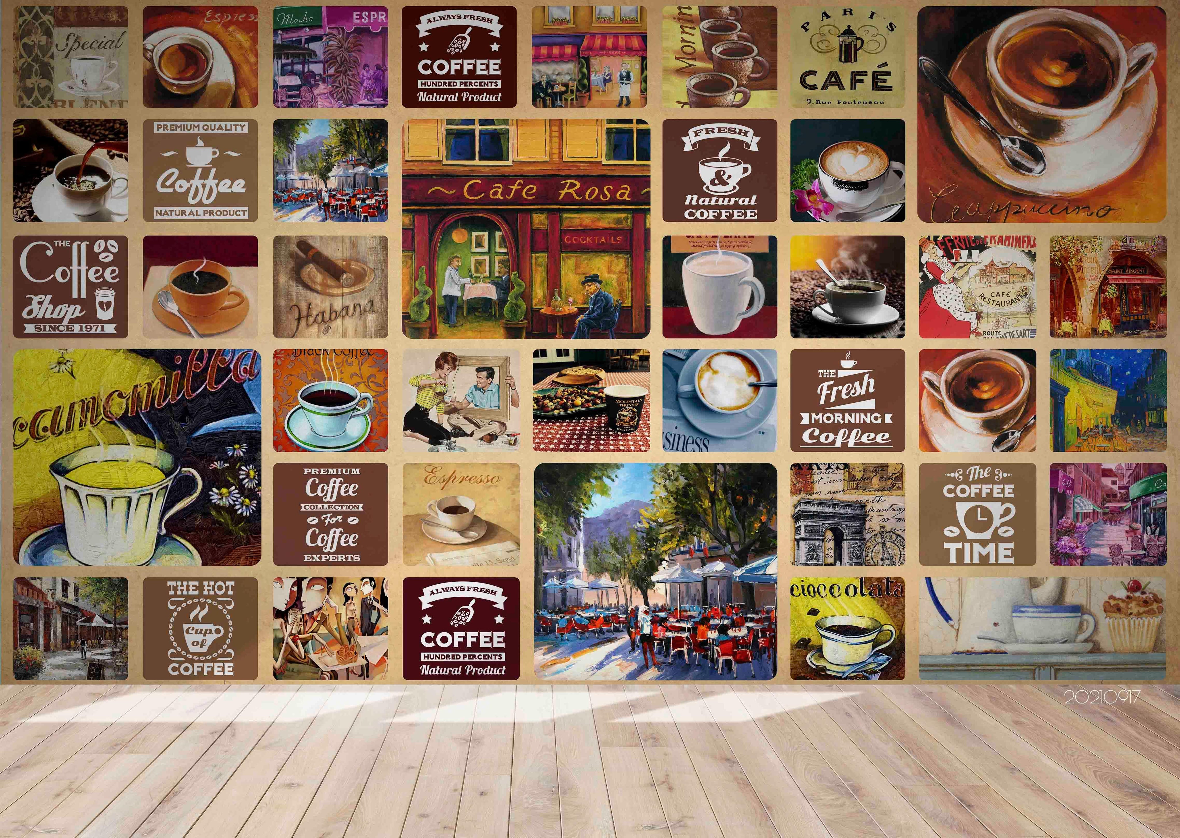 3D Coffee Shop Background Wall Mural Wallpaper LQH 75- Jess Art Decoration