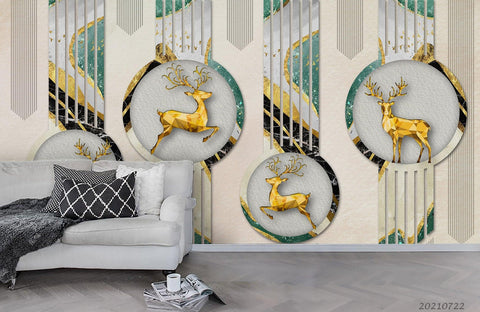 3D Abstract Geometric Golden Elk Wall Mural Wallpaper LQH 356- Jess Art Decoration