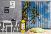 3D Tropical Coconut Tree Coastal Cloud Blue Sky Curtains and Drapes GD 3709- Jess Art Decoration