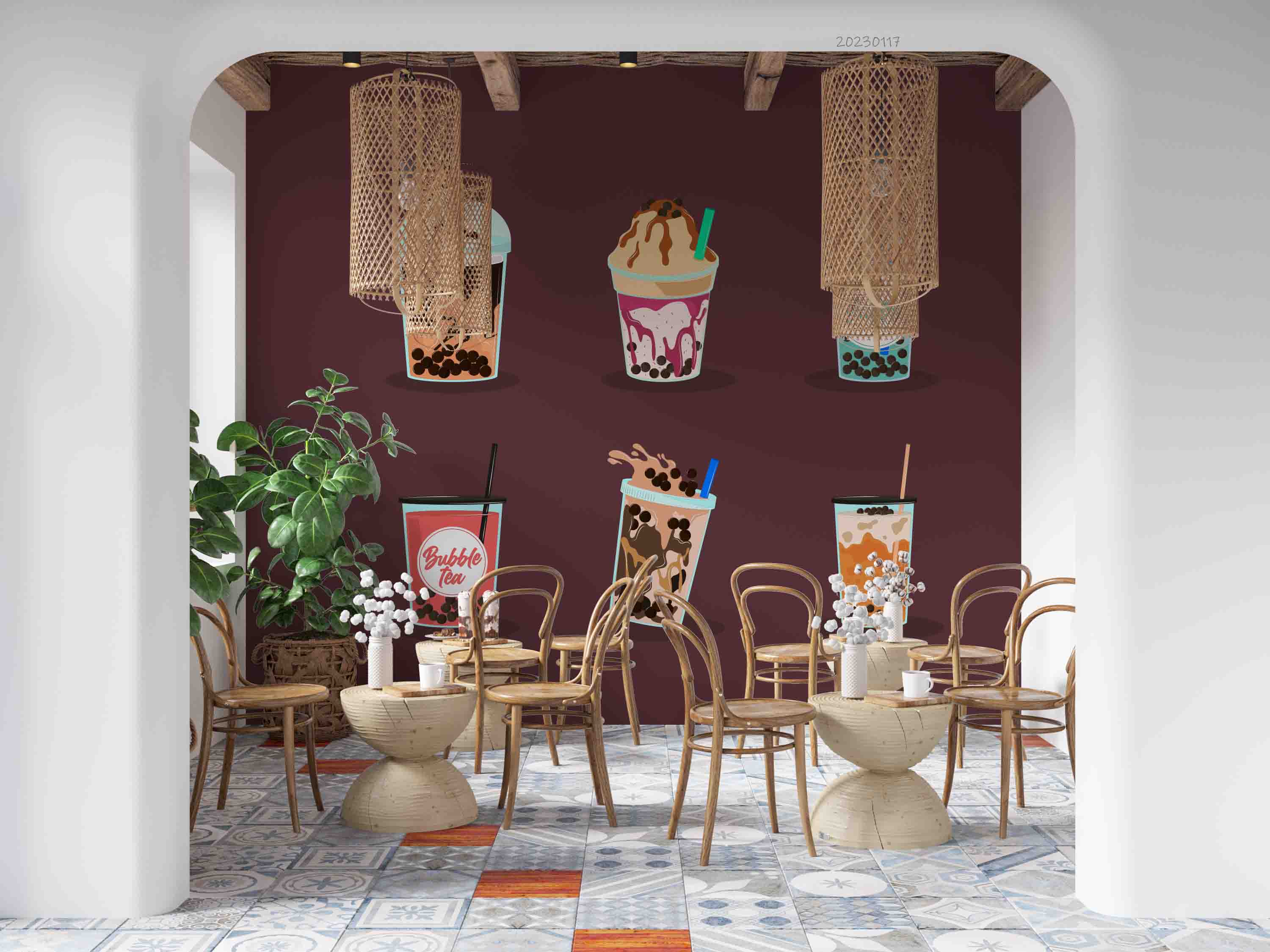 3D Red Background Bubble Tea Pearl Tea Milk Tea Shop Wall Mural Wallpaper JN 19- Jess Art Decoration