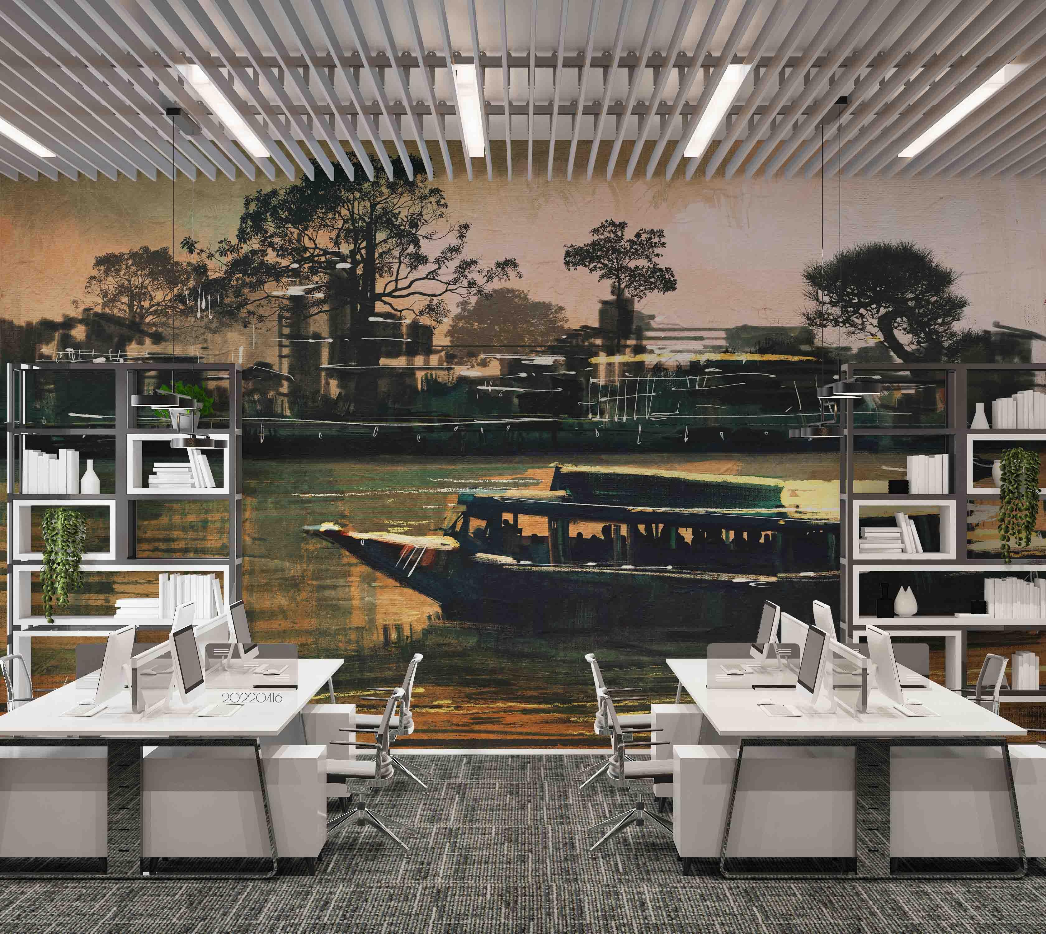 3D Art Painting Ferry Passengers River Wall Mural Wallpaper GD 4194- Jess Art Decoration