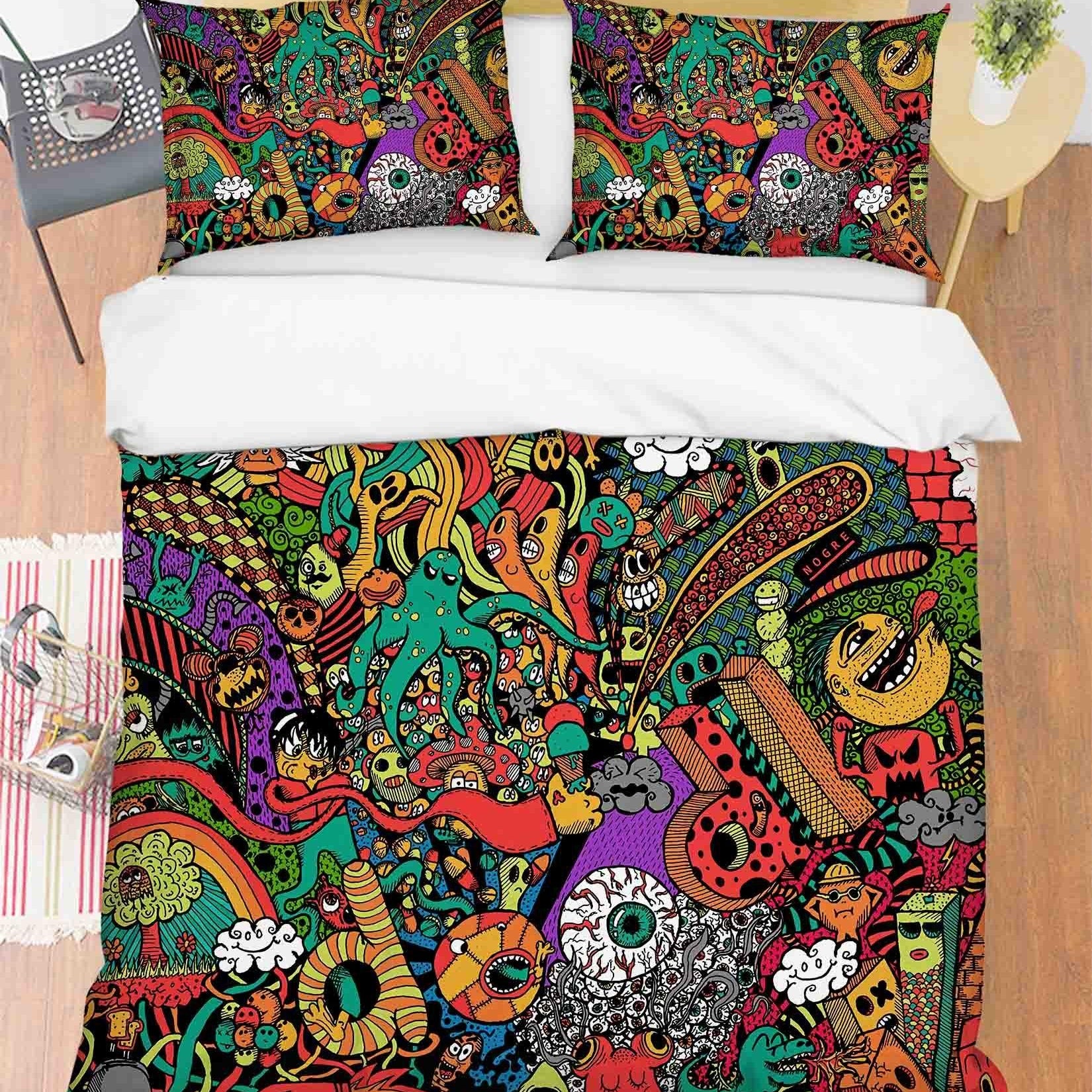 3D Abstract Color Illustration Art Doodle Quilt Cover Set Bedding Set Duvet Cover Pillowcases 102- Jess Art Decoration
