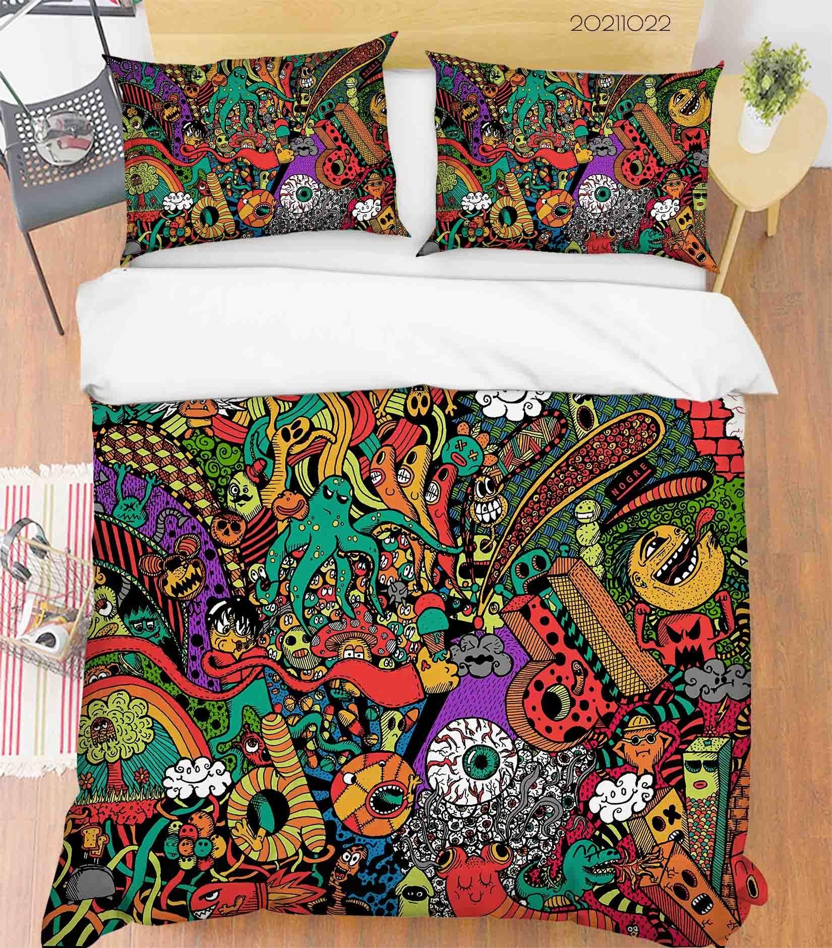 3D Abstract Color Illustration Art Doodle Quilt Cover Set Bedding Set Duvet Cover Pillowcases 102- Jess Art Decoration