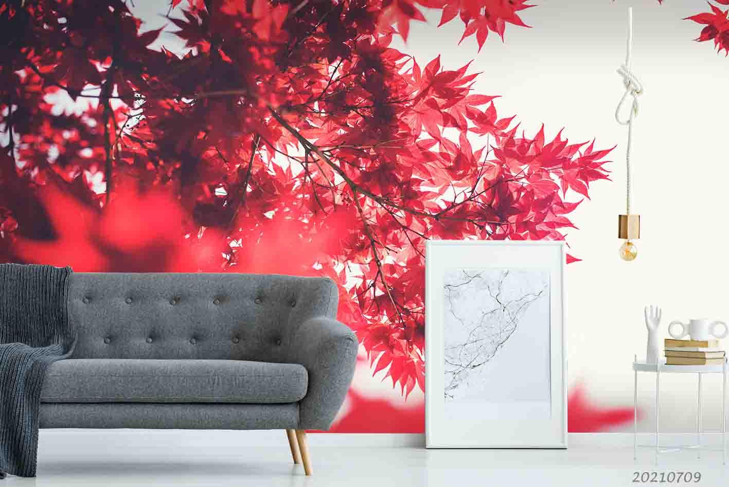 3D Red Maple Leaves Wall Mural Wallpaper SWW3983- Jess Art Decoration