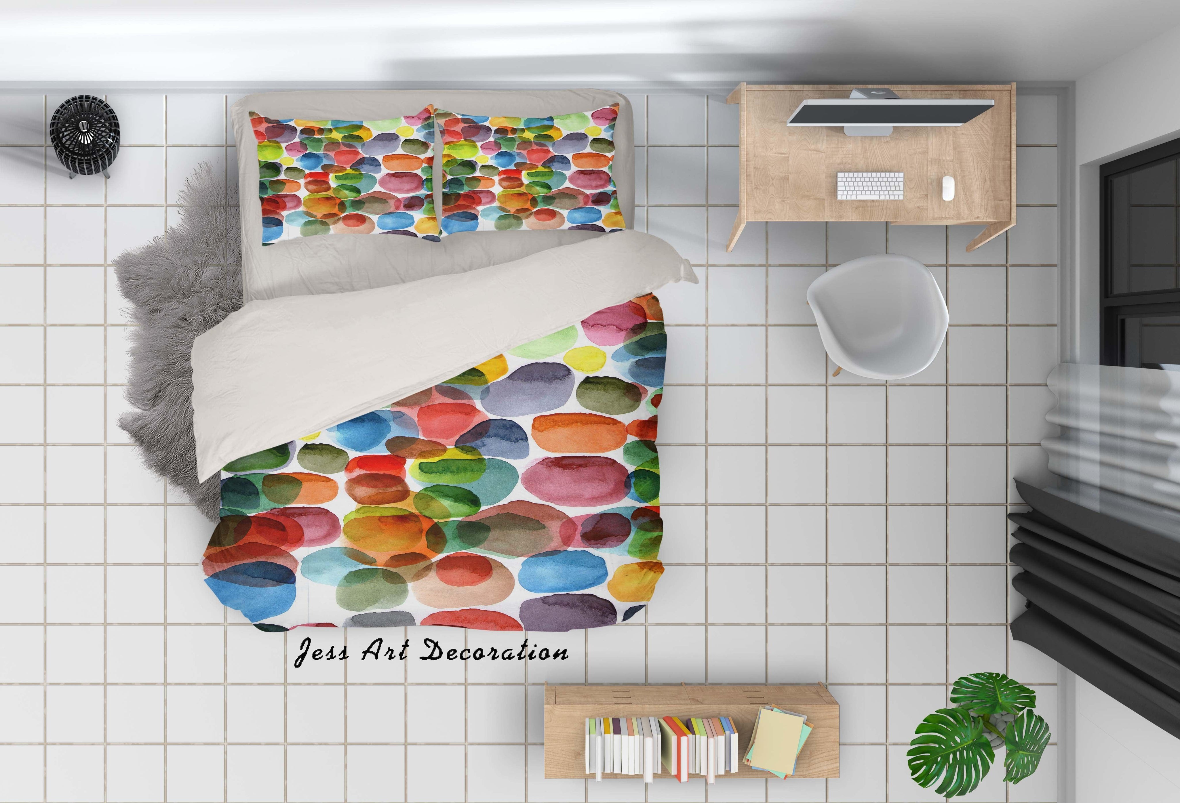 3D Watercolor Oval Pattern Quilt Cover Set Bedding Set Pillowcases 37- Jess Art Decoration