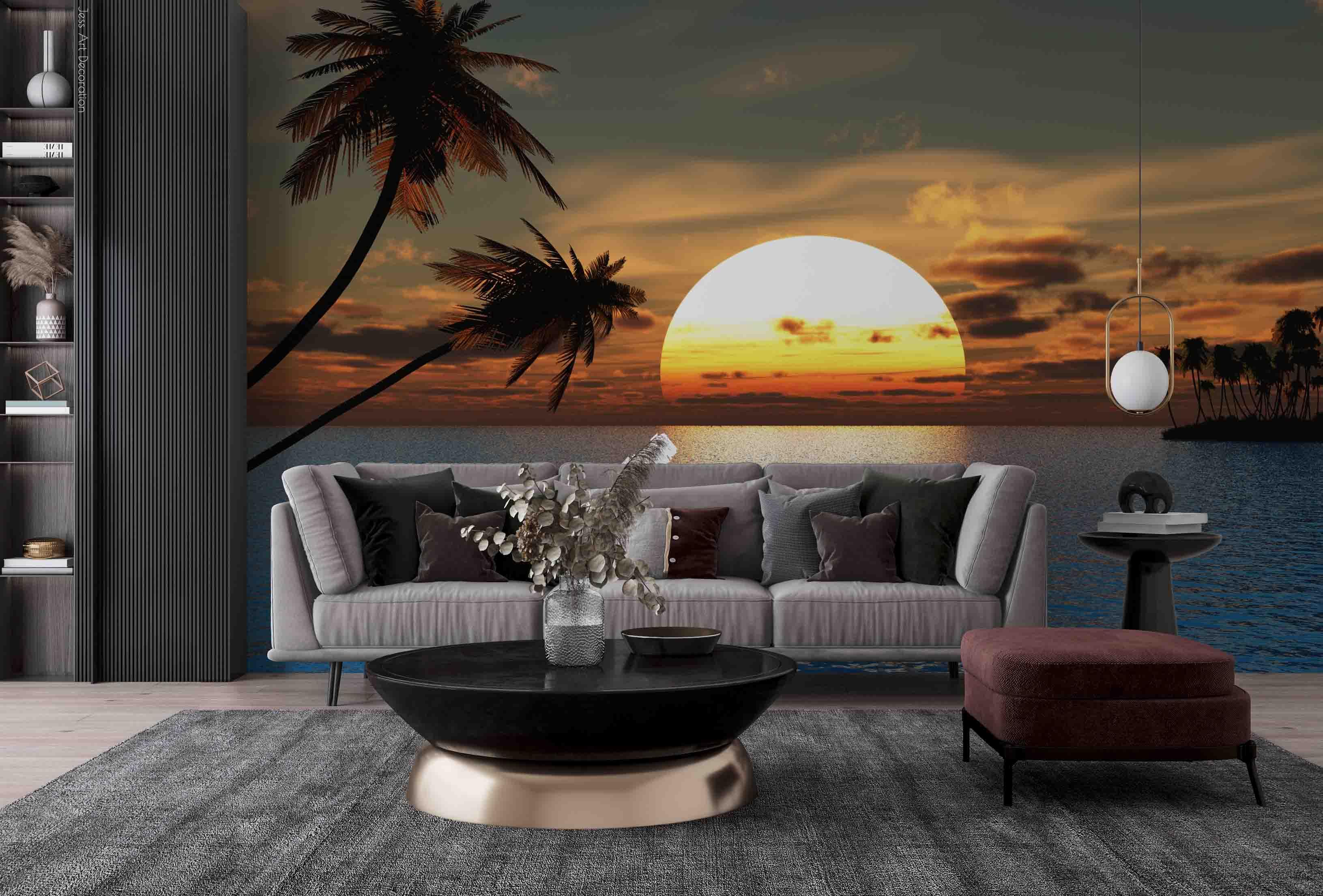 3D Sun Sea Surface Coconut Tree Wall Mural Wallpaper GD 2416- Jess Art Decoration