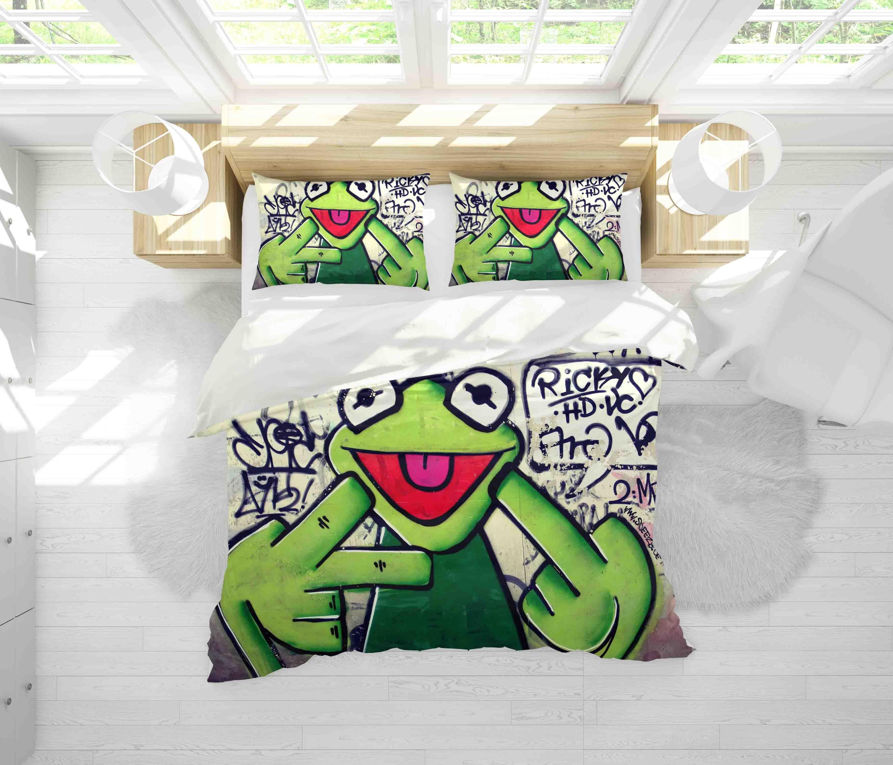 3D Graffiti Frog Quilt Cover Set Bedding Set Pillowcases 070- Jess Art Decoration