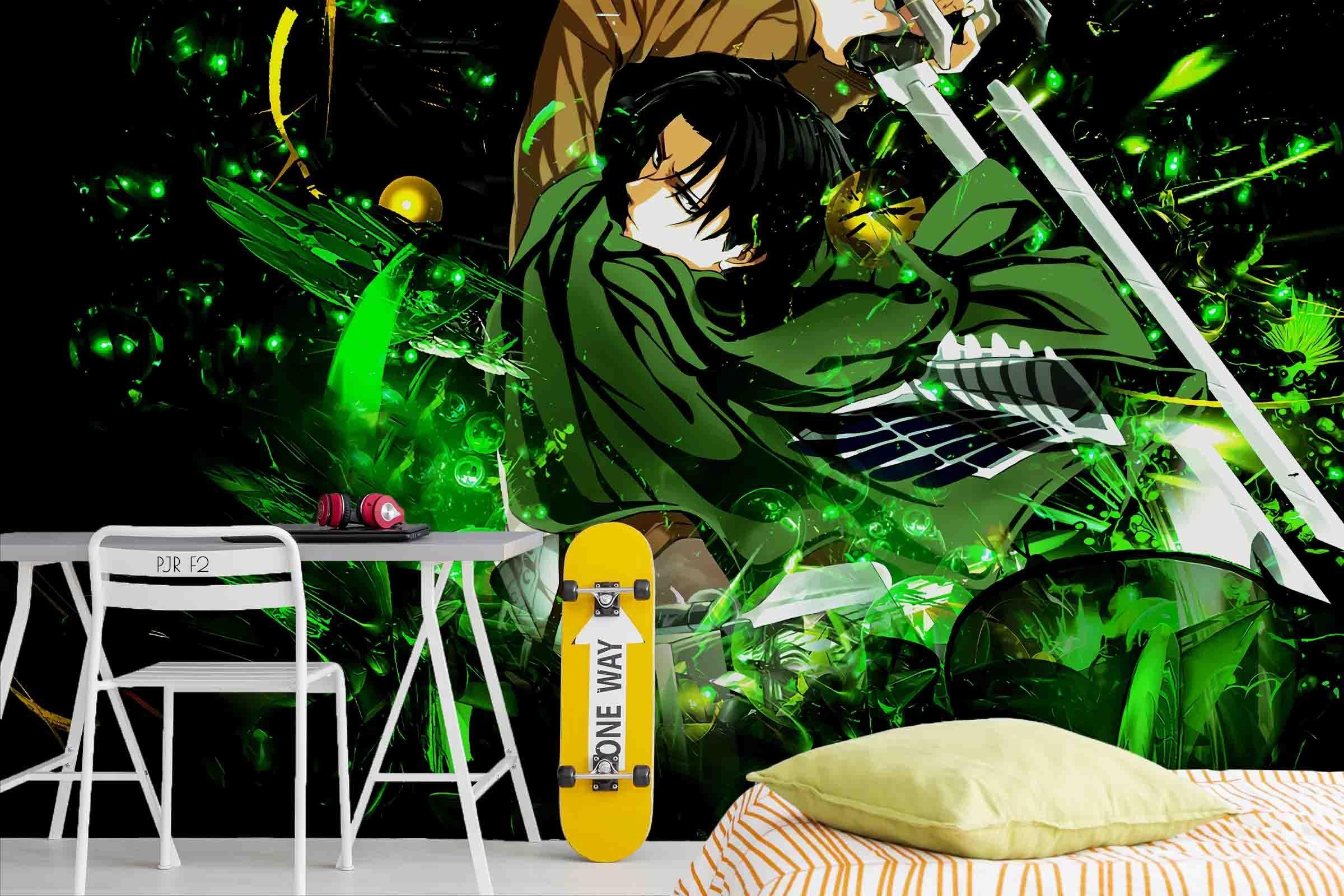 3D Double Swords Anime Boy green sword anime boy mural wall mural wallpaper for teen room