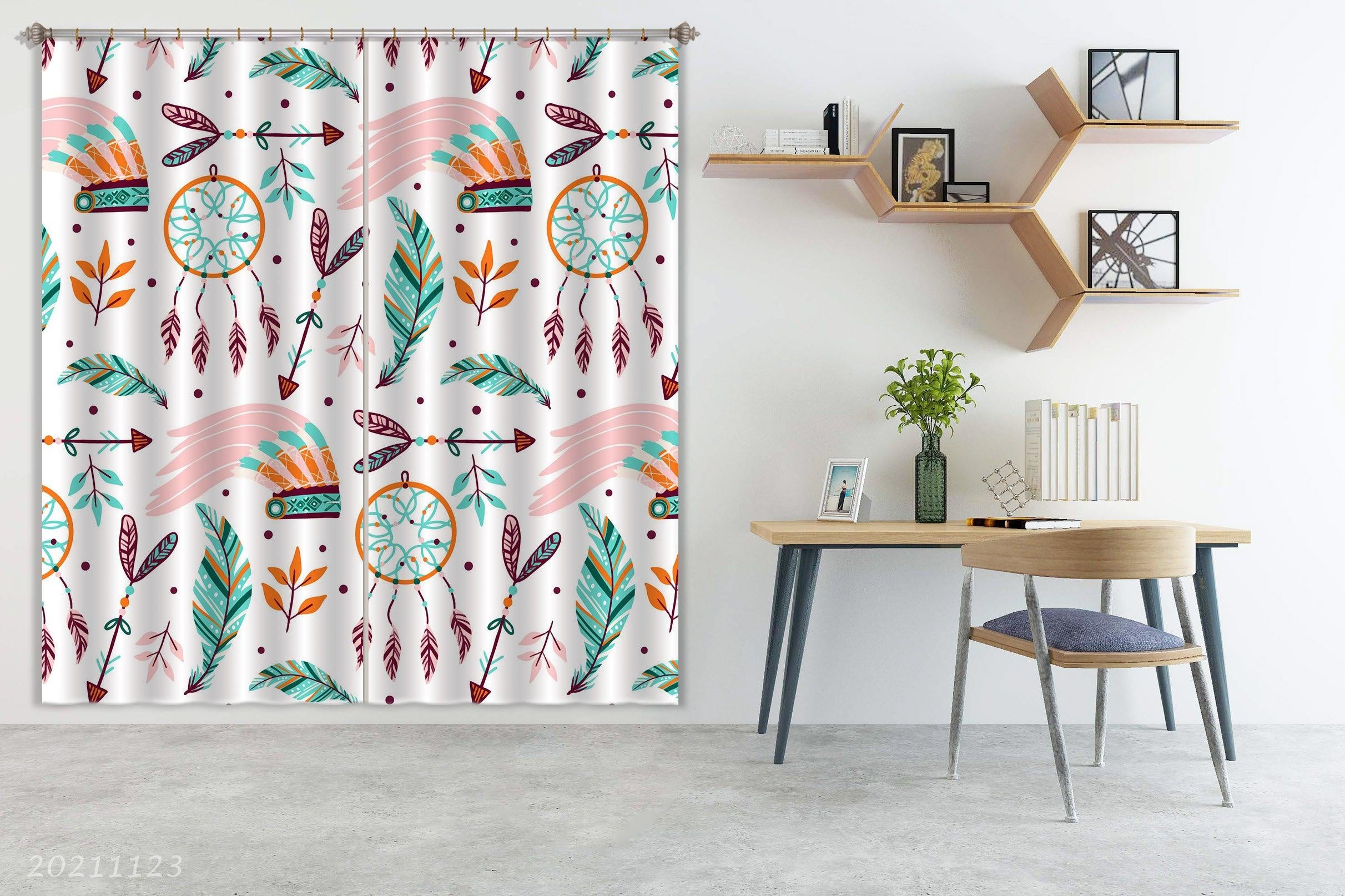 3D Watercolor Feather Dream Catcher Pattern Curtains and Drapes LQH 123- Jess Art Decoration