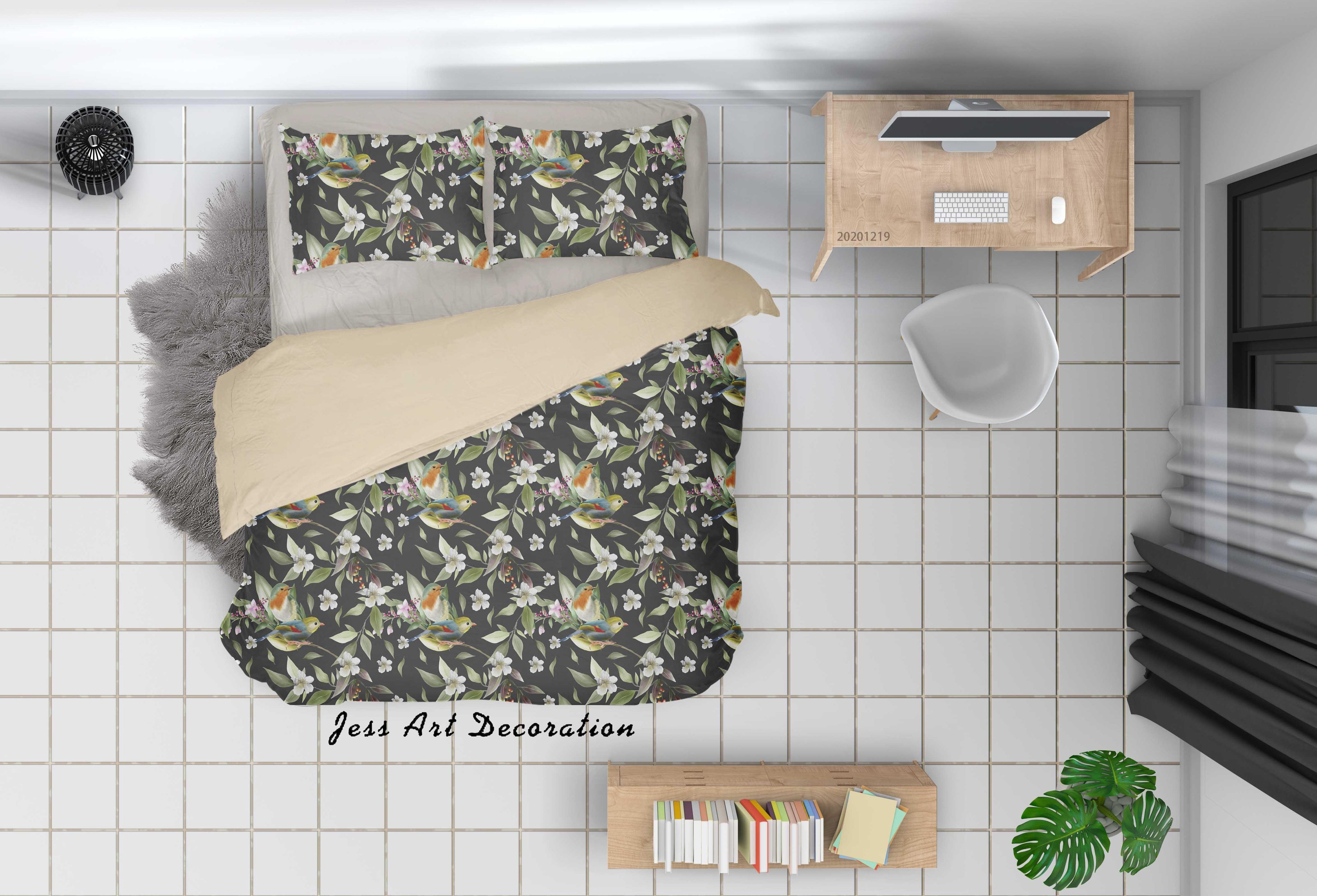 3D Watercolor Floral Bird Quilt Cover Set Bedding Set Duvet Cover Pillowcases 55- Jess Art Decoration