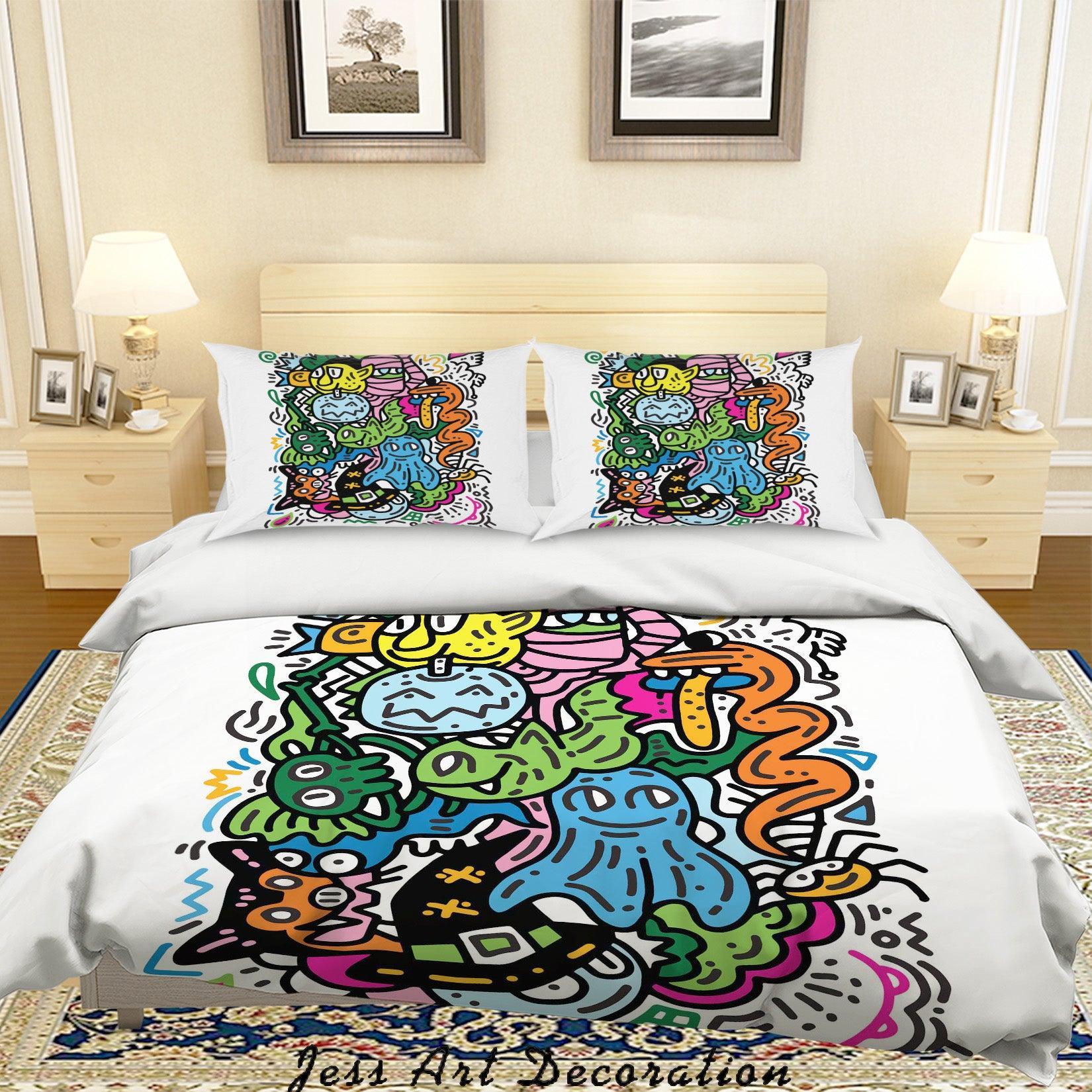 3D Graffiti Colorful Abstract Monster Quilt Cover Set Bedding Set Duvet Cover Pillowcases LXL- Jess Art Decoration