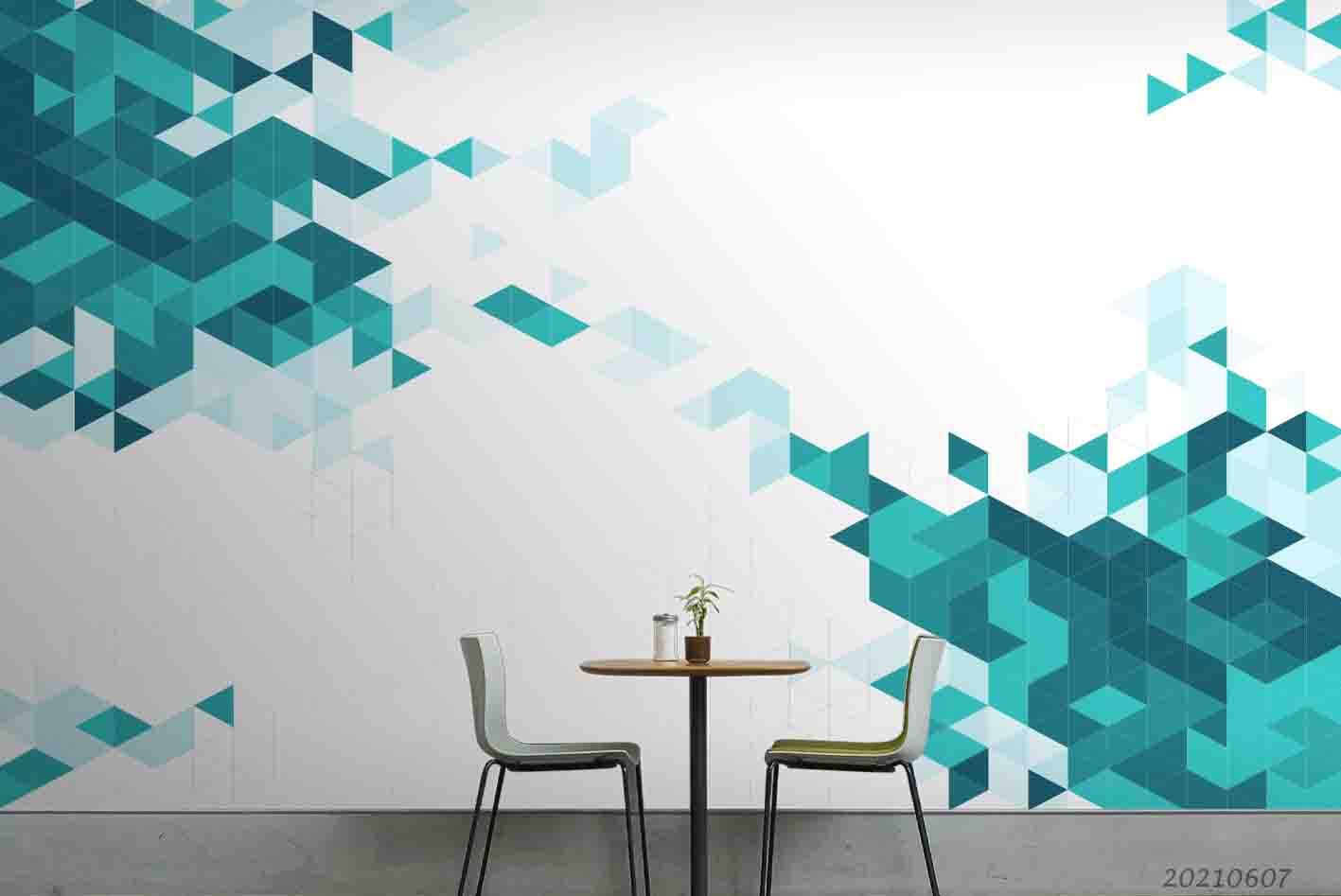 3D  Blue Crystal Triangle Stacked  Wall Mural Wallpaper SWW1062- Jess Art Decoration