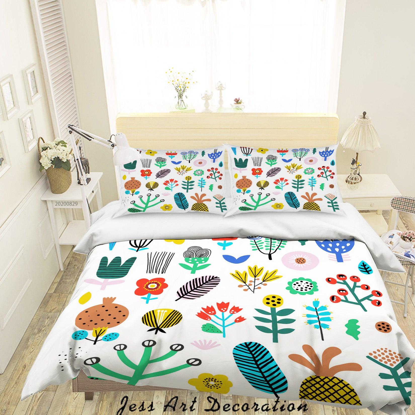 3D Abstract Hand Draw Cartoon Nature Leaves Pattern Quilt Cover Set Bedding Set Duvet Cover Pillowcases WJ 3518- Jess Art Decoration