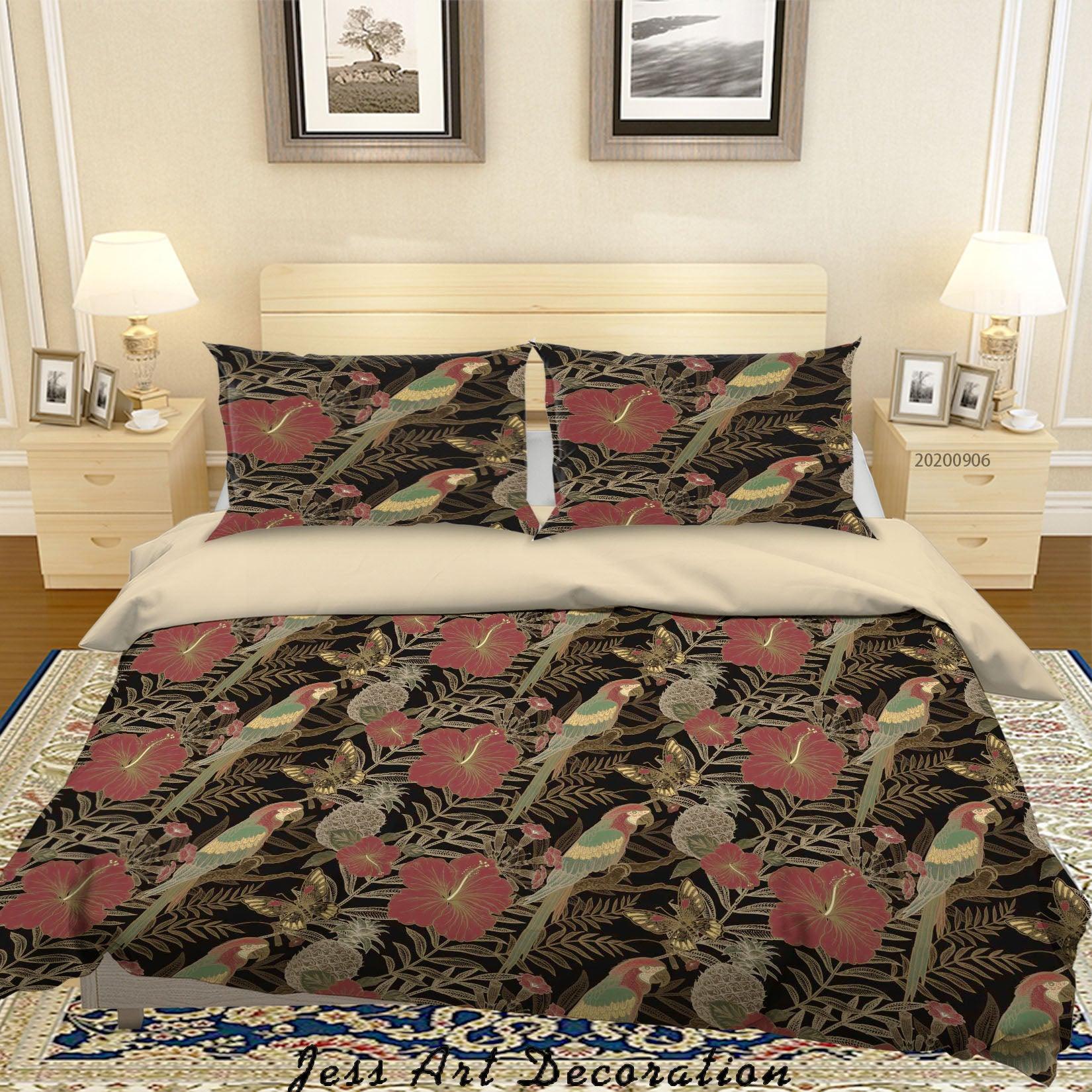 3D Vintage Leaves Bird Red Floral Pattern Quilt Cover Set Bedding Set Duvet Cover Pillowcases WJ 3649- Jess Art Decoration