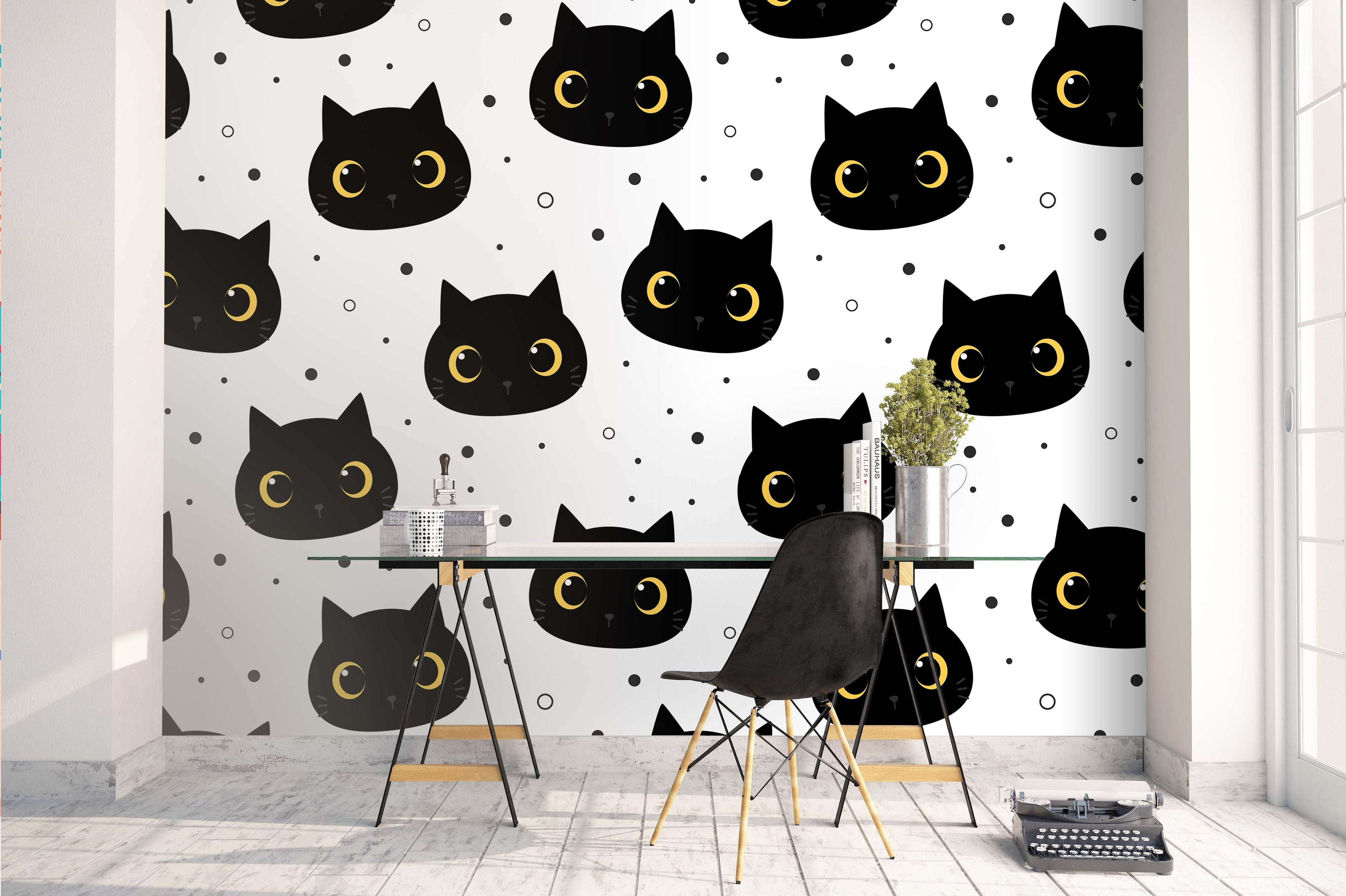3D Black Cat Face Pattern Wall Mural Wallpaper 40- Jess Art Decoration