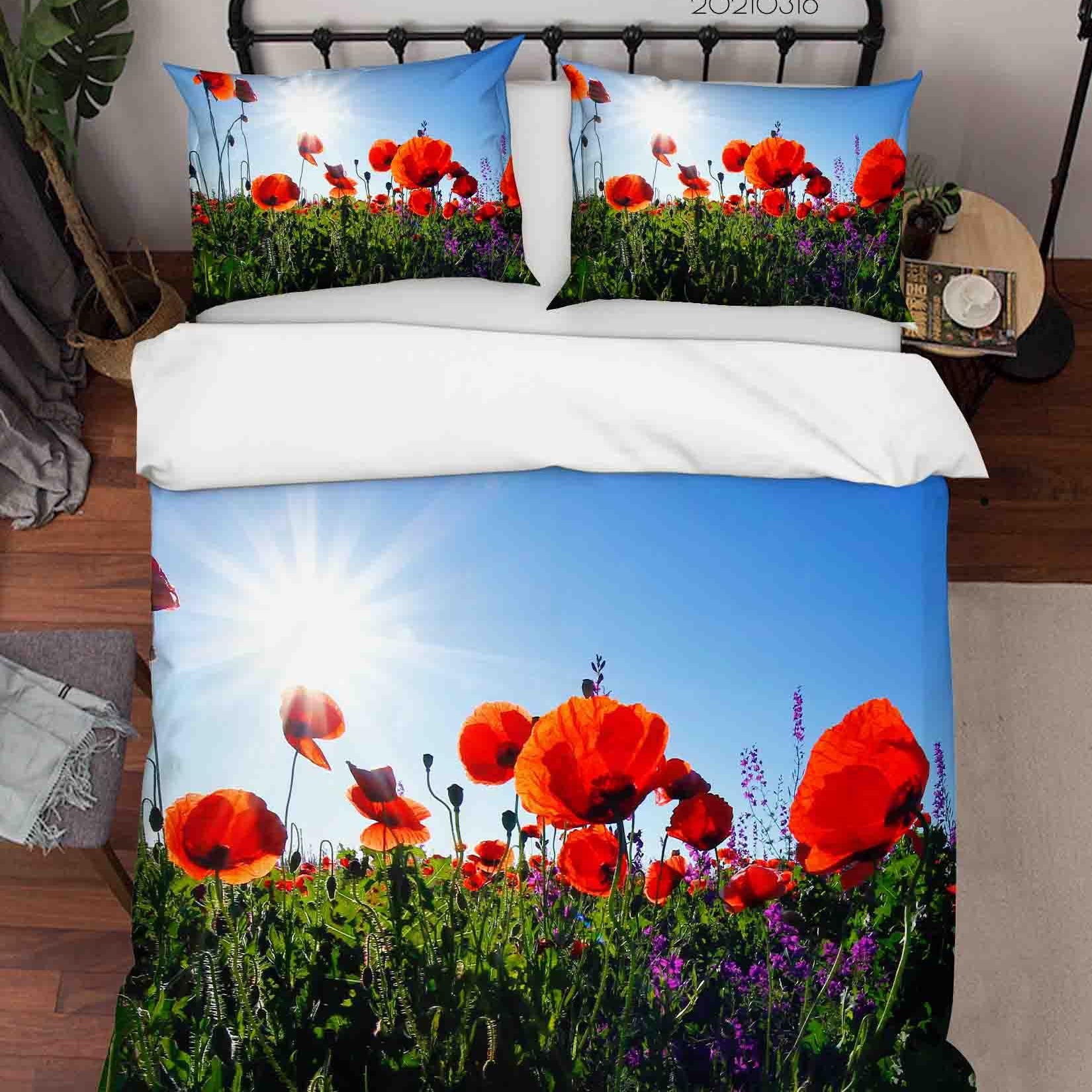 3D Blue Sky Sunshine Poppy Floral Quilt Cover Set Bedding Set Duvet Cover Pillowcases 146- Jess Art Decoration