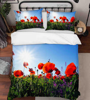 3D Blue Sky Sunshine Poppy Floral Quilt Cover Set Bedding Set Duvet Cover Pillowcases 146- Jess Art Decoration