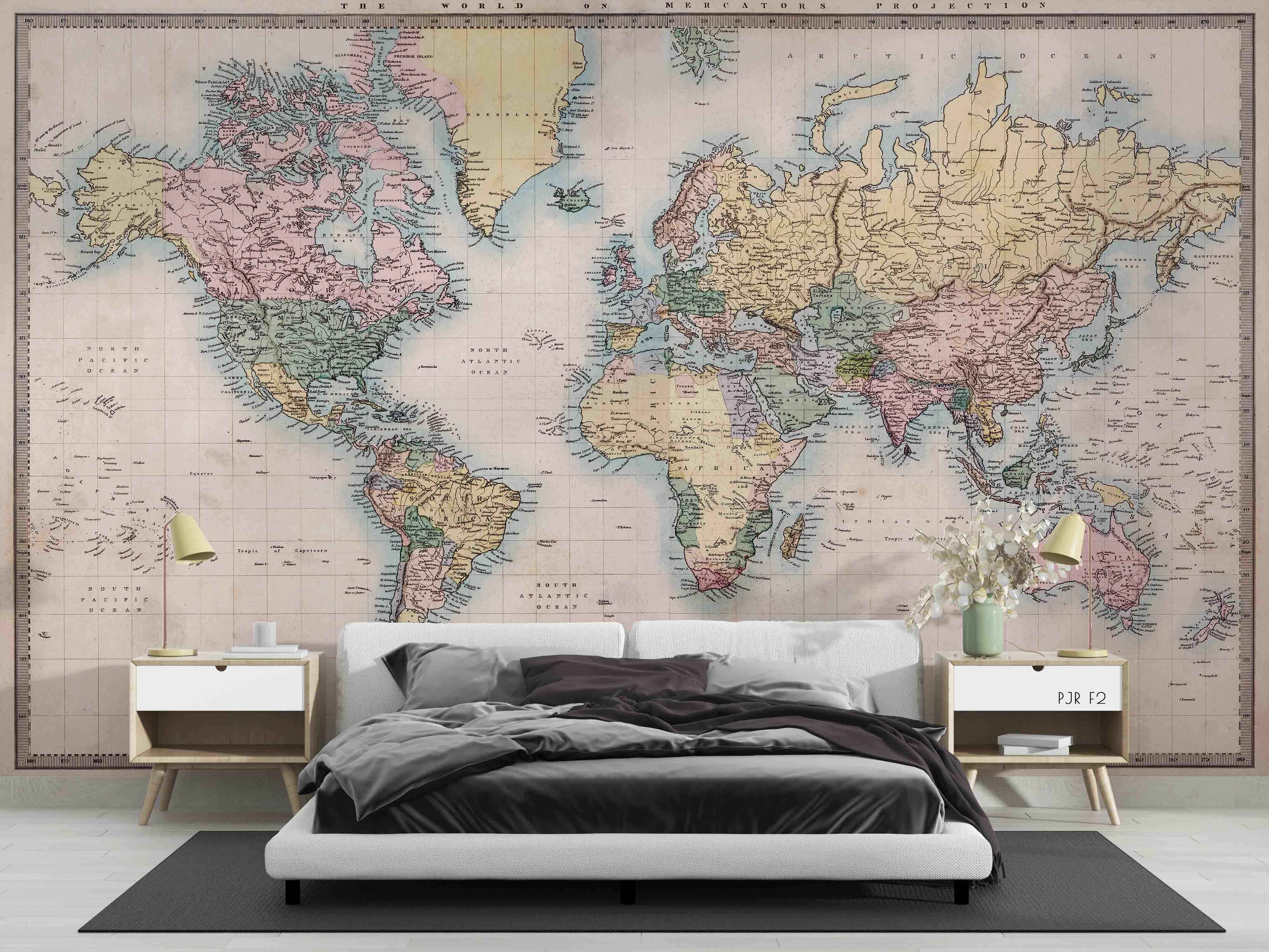 3D Colourful World Map Wall Mural Wallpaper WJ 2184- Jess Art Decoration