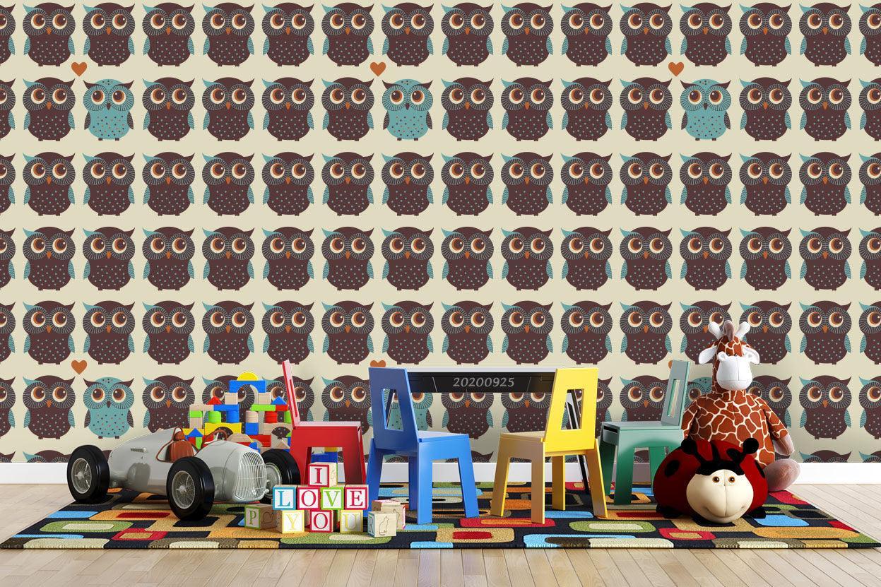 Cartoon Owl Animal Heart Pattern Wall Mural Wallpaper LXL- Jess Art Decoration