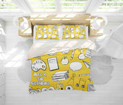 3D Yellow School Stationery Laptop Quilt Cover Set Bedding Set Pillowcases 43- Jess Art Decoration