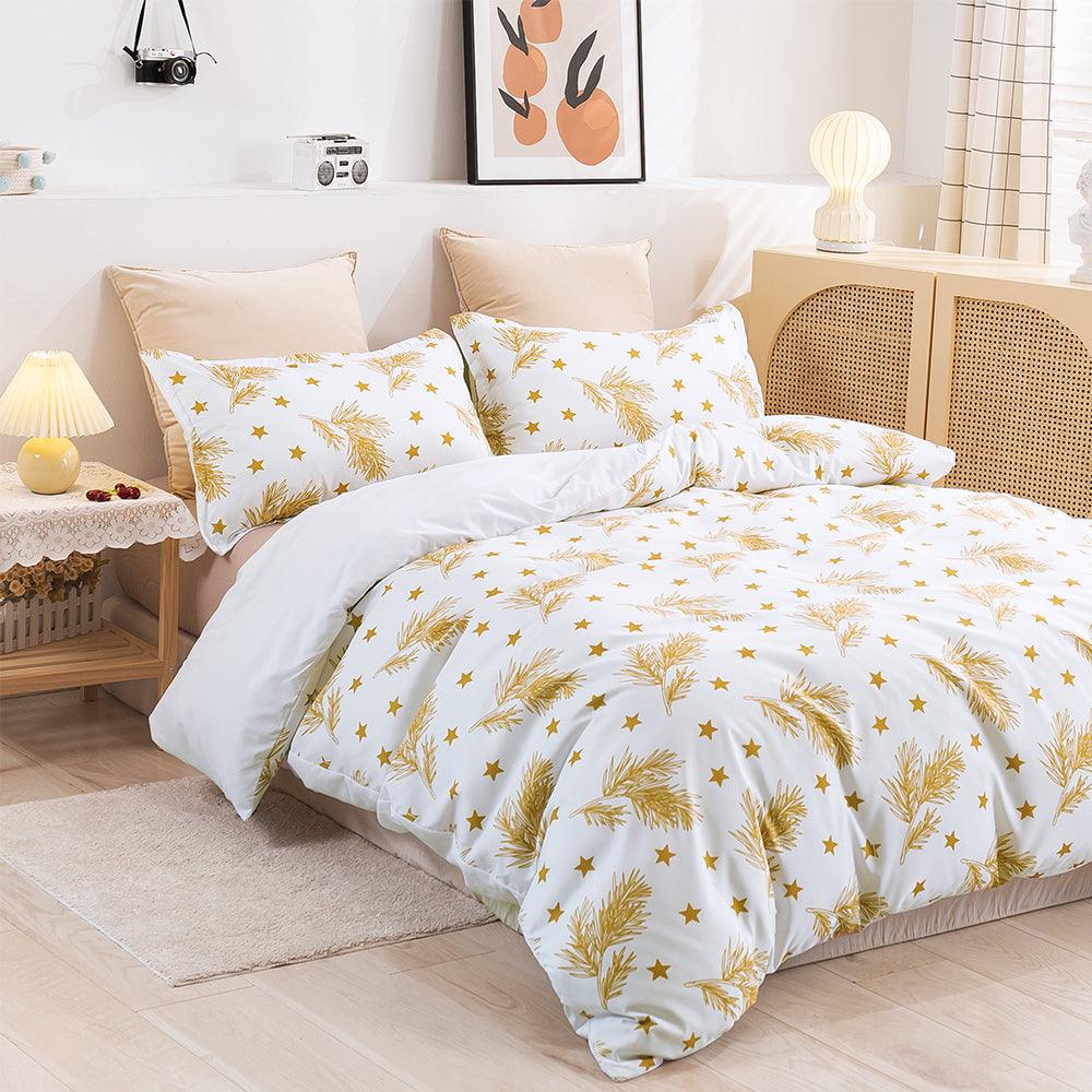 3D Golden Leaf Star Quilt Cover Set Bedding Set Duvet Cover Pillowcases 421- Jess Art Decoration