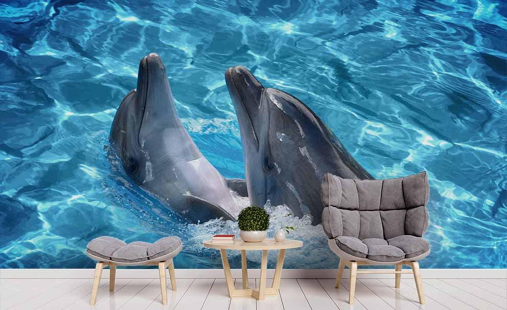 3D Blue Sea Dolphin Wall Mural Wallpaper 171- Jess Art Decoration