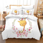 3D Cartoon Hand Drawn Pink Floral Plant Giraffe Animal Quilt Cover Set Bedding Set Duvet Cover Pillowcases LXL- Jess Art Decoration