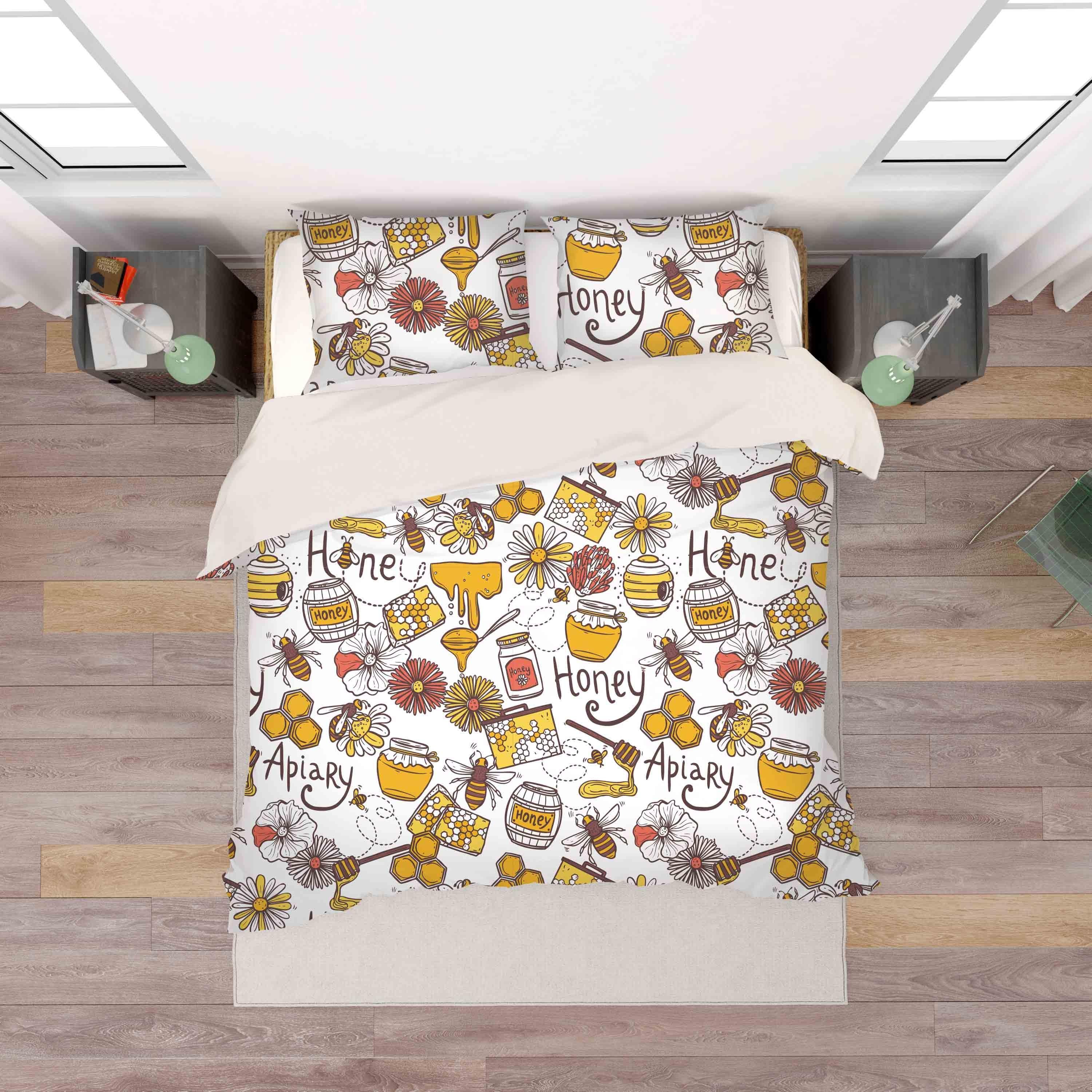 3D Yellow Bee Honey Quilt Cover Set Bedding Set Pillowcases 55- Jess Art Decoration