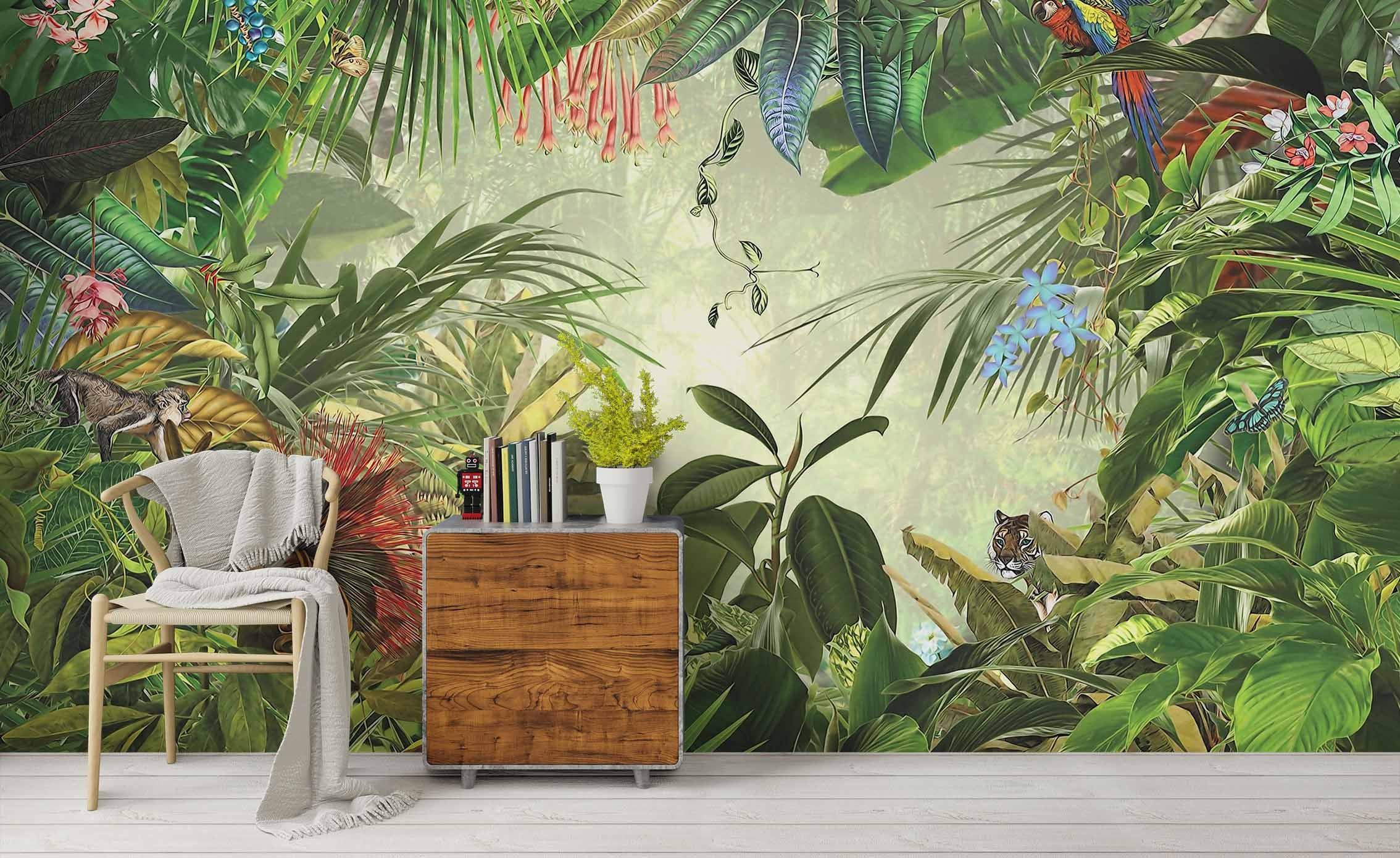 3D Hand Drawn Tropical Jungle Leaf Wall Mural Wallpaper LQH 4- Jess Art Decoration