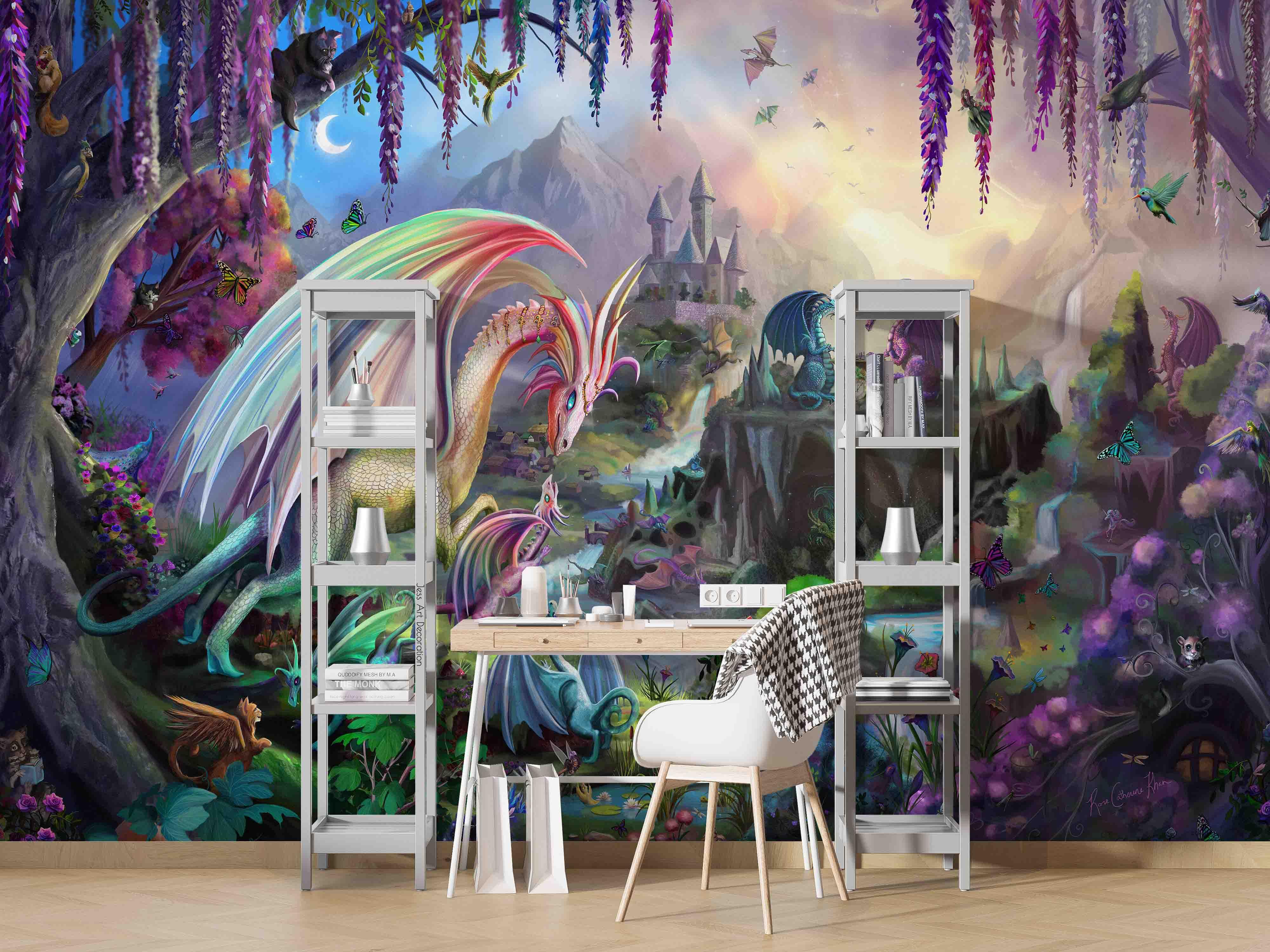 3D Fantasy Monster Castle fantasy monster castle scene wall mural wallpaper for kids room