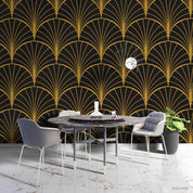 3D Black Golden Fan Geometry art deco fan geometric pattern wall mural wallpaper for dining room