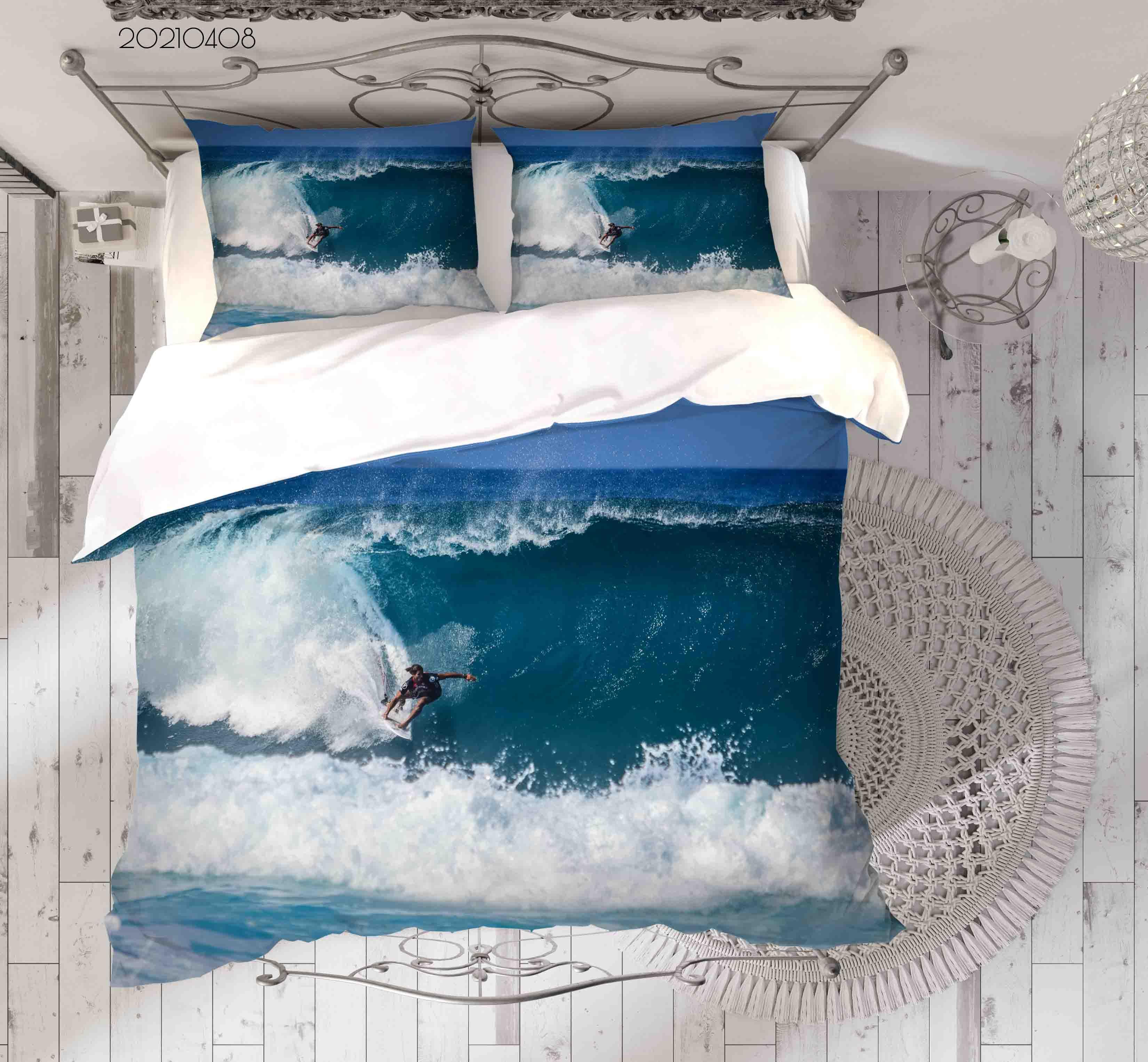 3D Ocean Wave Surfing Quilt Cover Set Bedding Set Duvet Cover Pillowcases 92- Jess Art Decoration