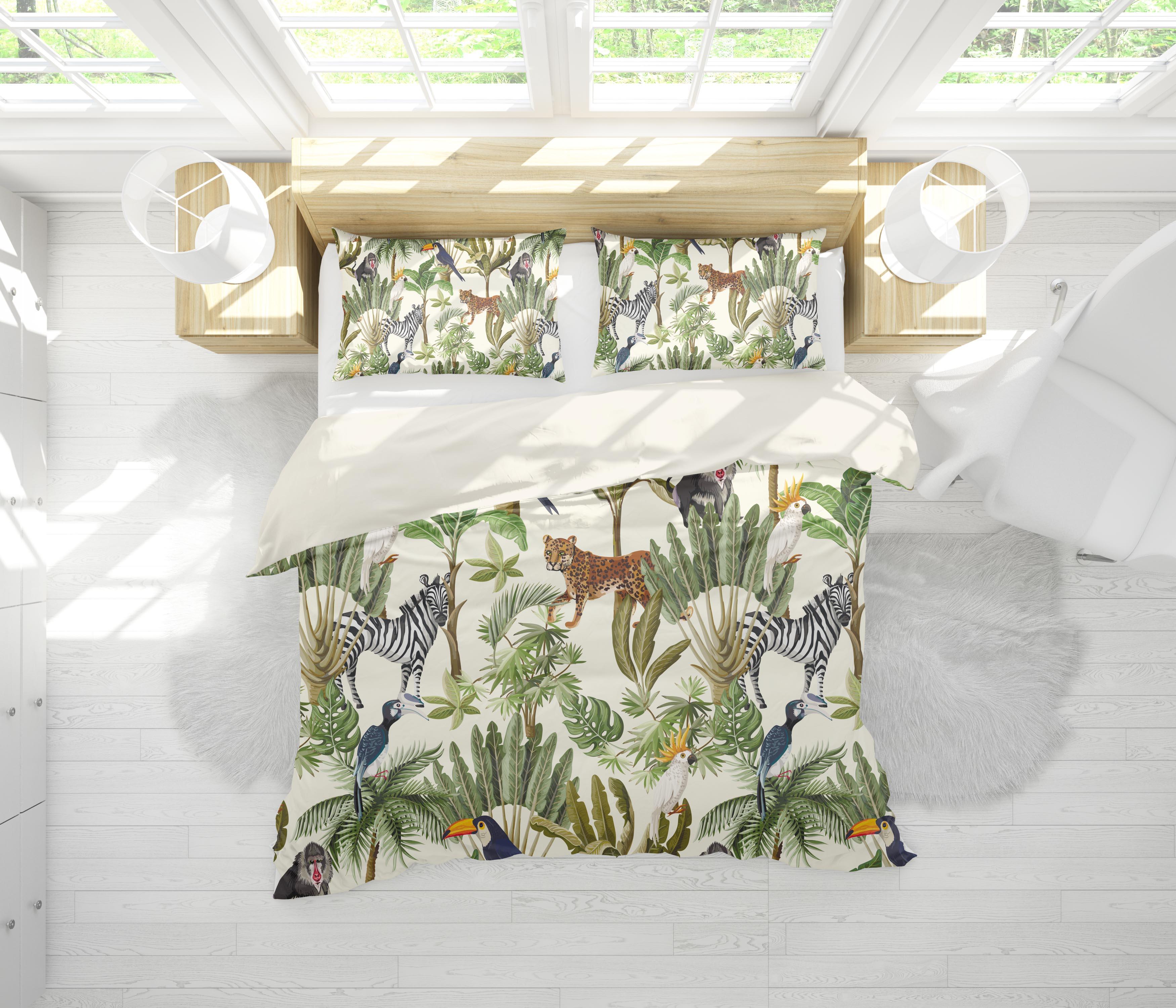 3D Tropical Jungle Animals Quilt Cover Set Bedding Set Pillowcases 176- Jess Art Decoration