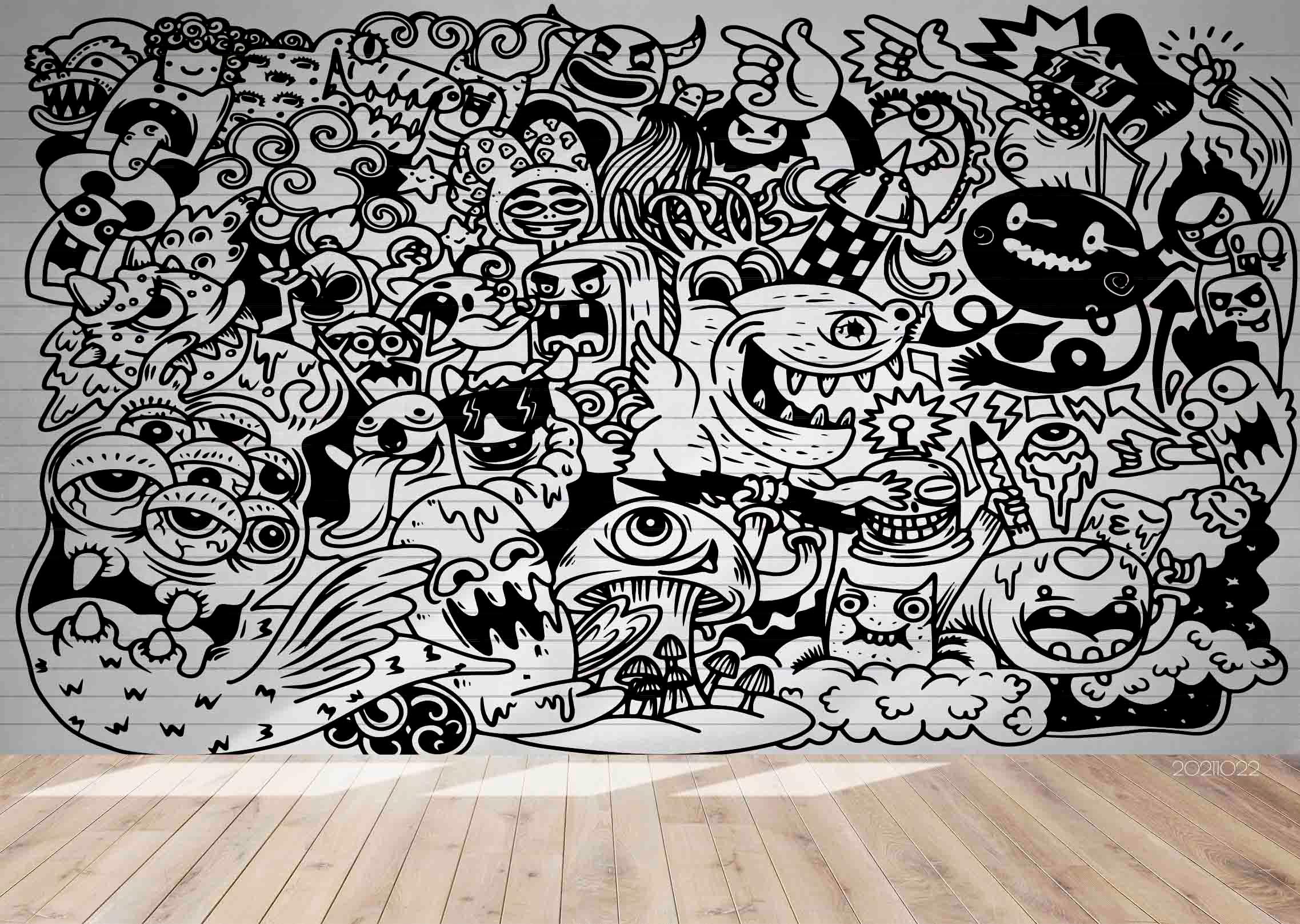 3D Cartoon Monsters Graffiti Wall Mural Wallpaper LQH 24- Jess Art Decoration