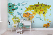 3D Cartoon Children Map Animal Wall Mural Wallpaper WJ 9431- Jess Art Decoration