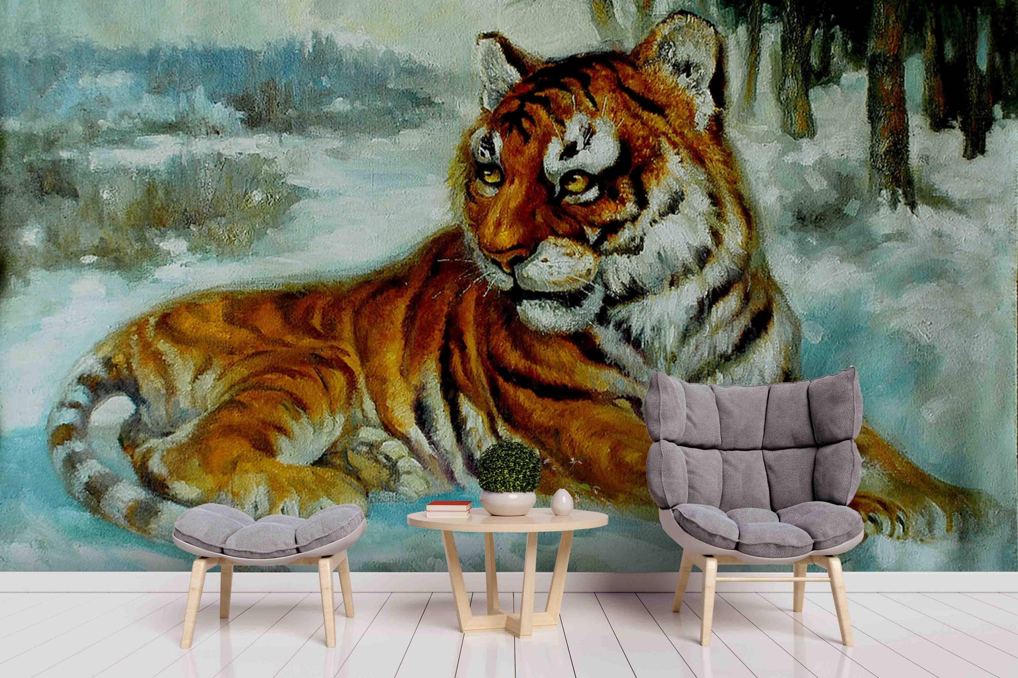 3D Tiger Oil Painting Wall Mural Wallpaper 10- Jess Art Decoration