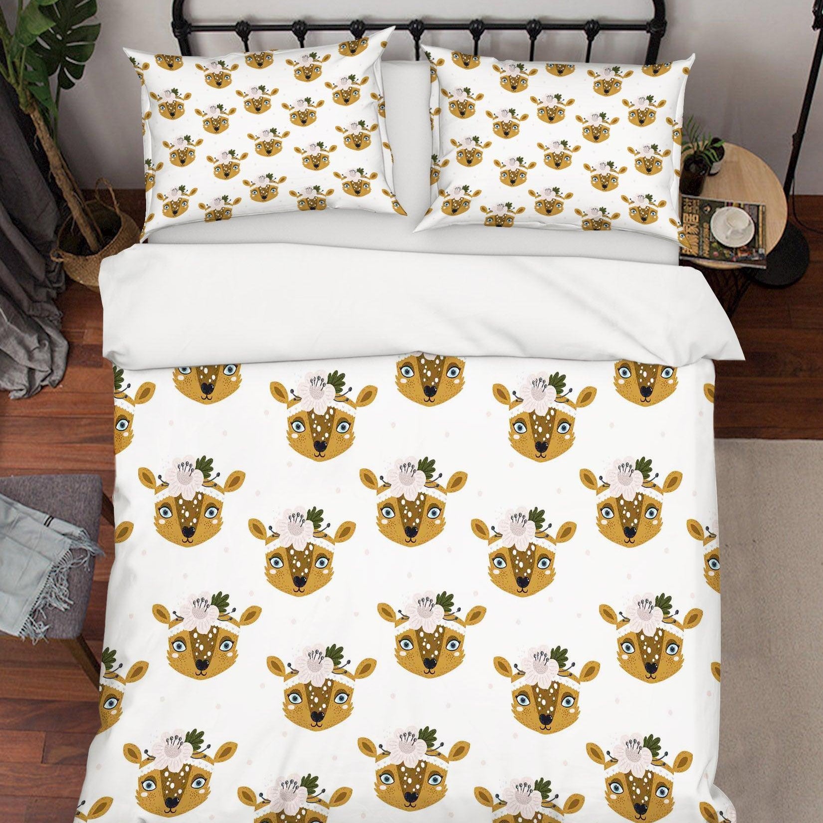 3D White Animal Deer Floral Quilt Cover Set Bedding Set Duvet Cover Pillowcases SF112- Jess Art Decoration