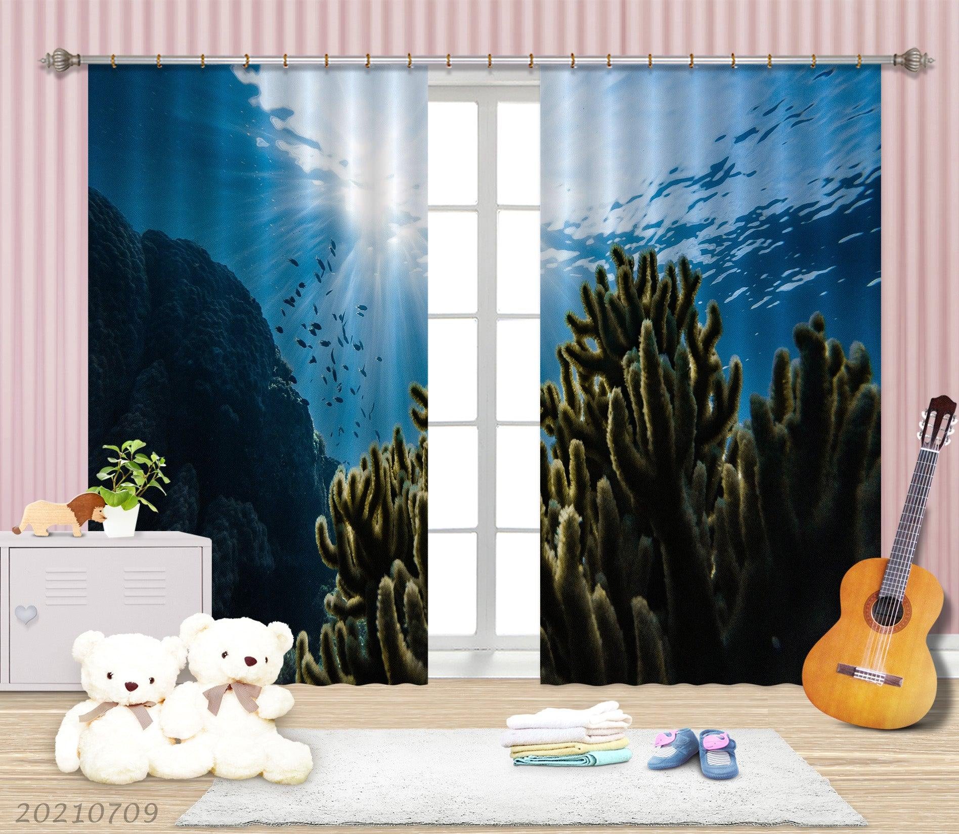 3D Blue Sea Coral Scenery Curtains and Drapes LQH 10- Jess Art Decoration