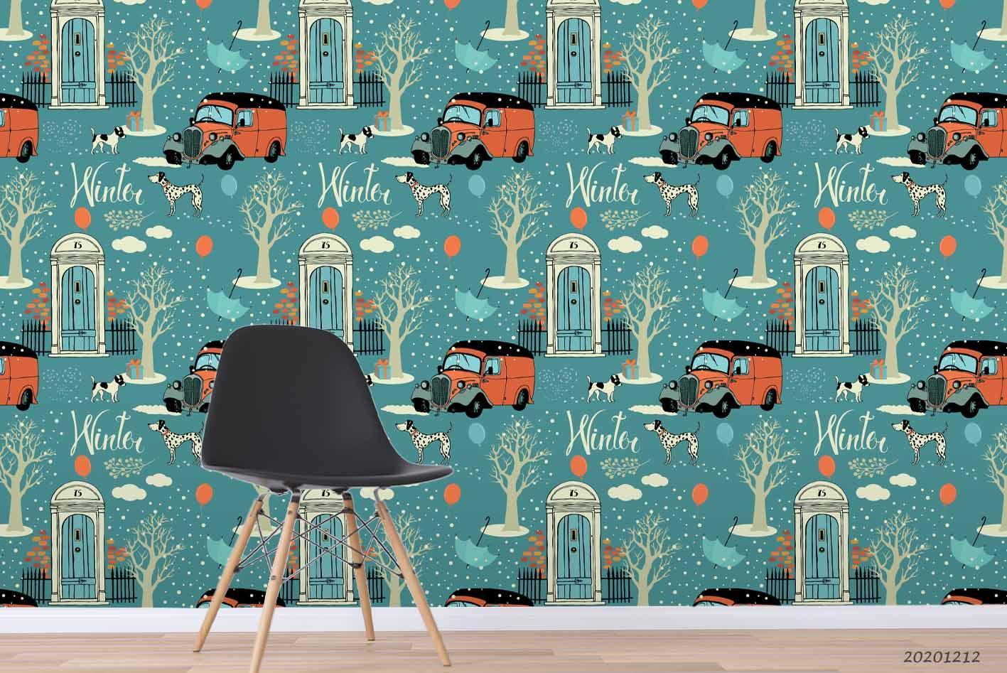 3D Cartoon Red Car Vehicle Door Tree Plant Pattern Wall Mural Wallpaper LXL- Jess Art Decoration