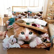 3D Cat Kitty Hat Flowers Quilt Cover Set Bedding Set Duvet Cover Pillowcases SF35- Jess Art Decoration