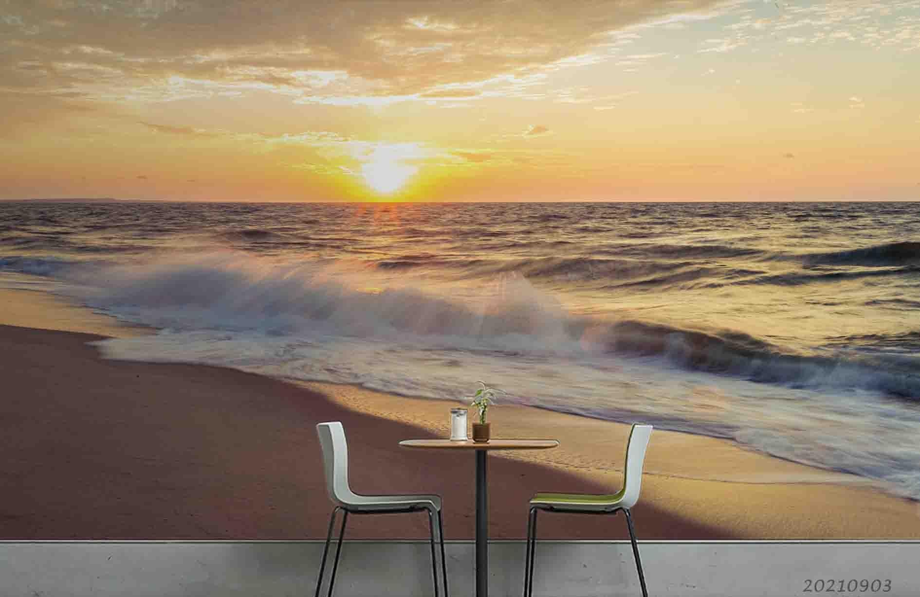 3D Sunset Beach Landscape Wall Mural Wallpaper LQH 108- Jess Art Decoration