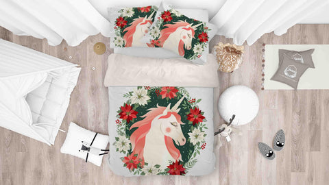 3D Unicorn Floral Quilt Cover Set Bedding Set Pillowcases 71- Jess Art Decoration