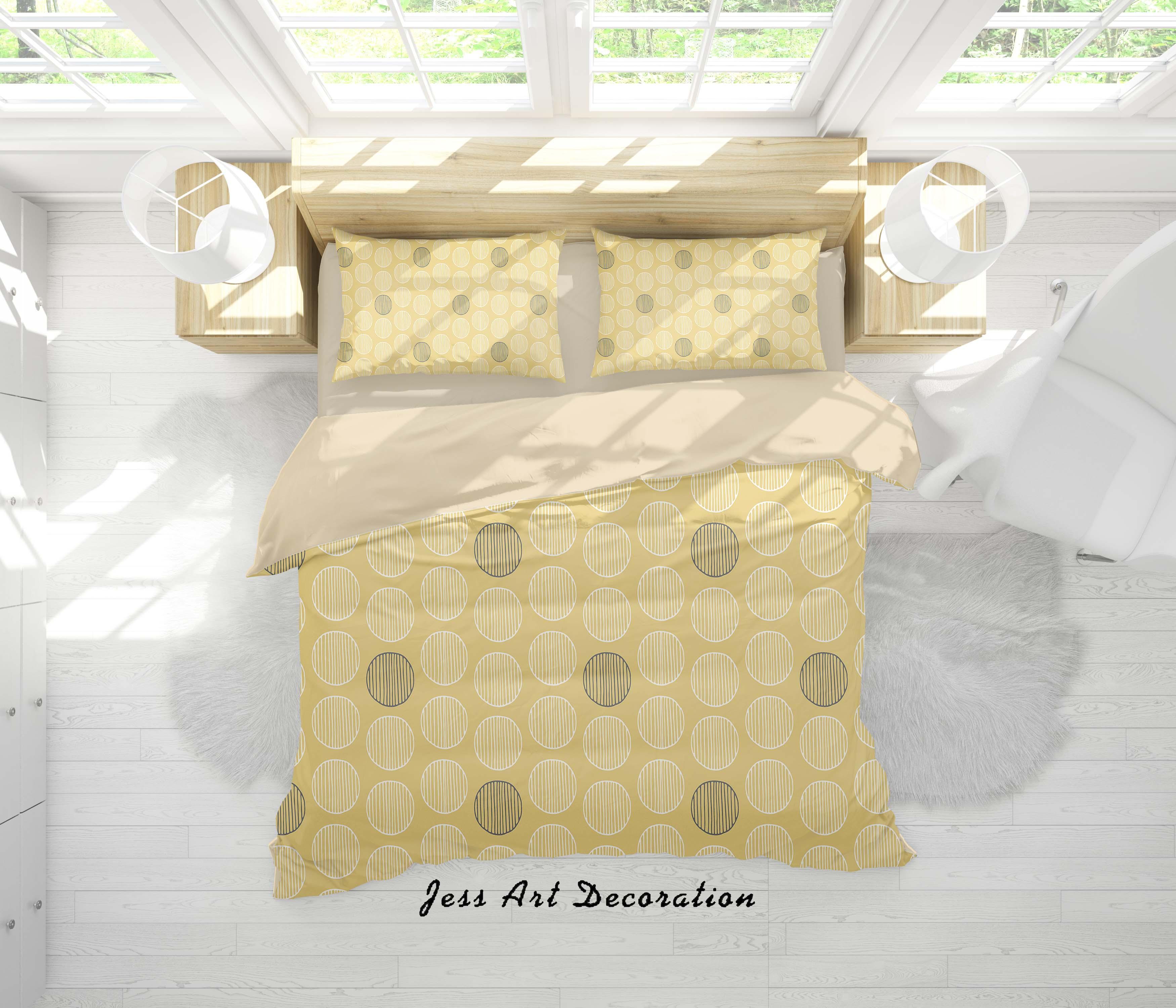 3D Yellow Dot Pattern Circle Stripes Quilt Cover Set Bedding Set Duvet Cover Pillowcases SF29- Jess Art Decoration