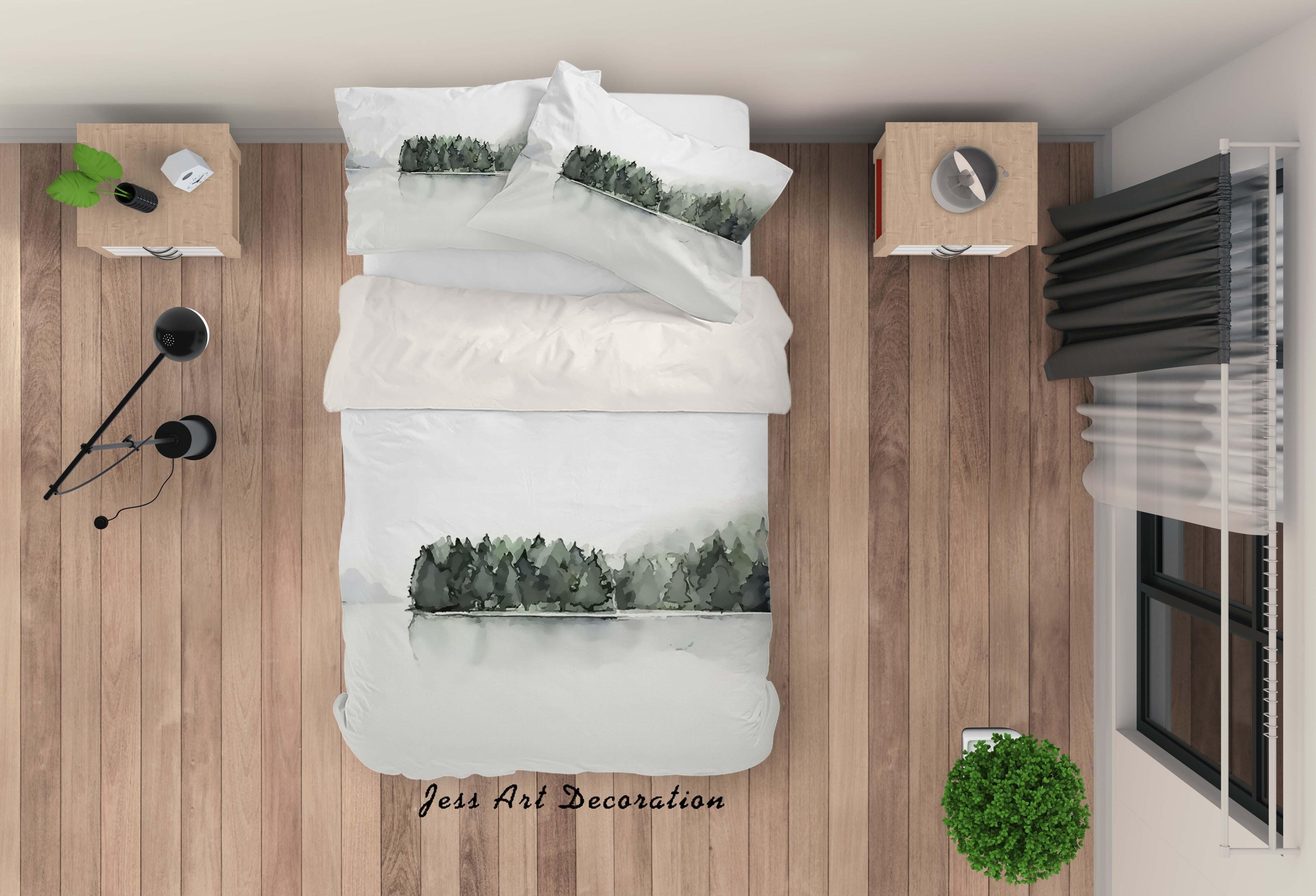 3D Watercolor Pine Forest Quilt Cover Set Bedding Set Duvet Cover Pillowcases A010 LQH- Jess Art Decoration