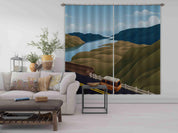 3D Sky Mountains River Highway Yellow Car Curtains and Drapes LQH 29- Jess Art Decoration